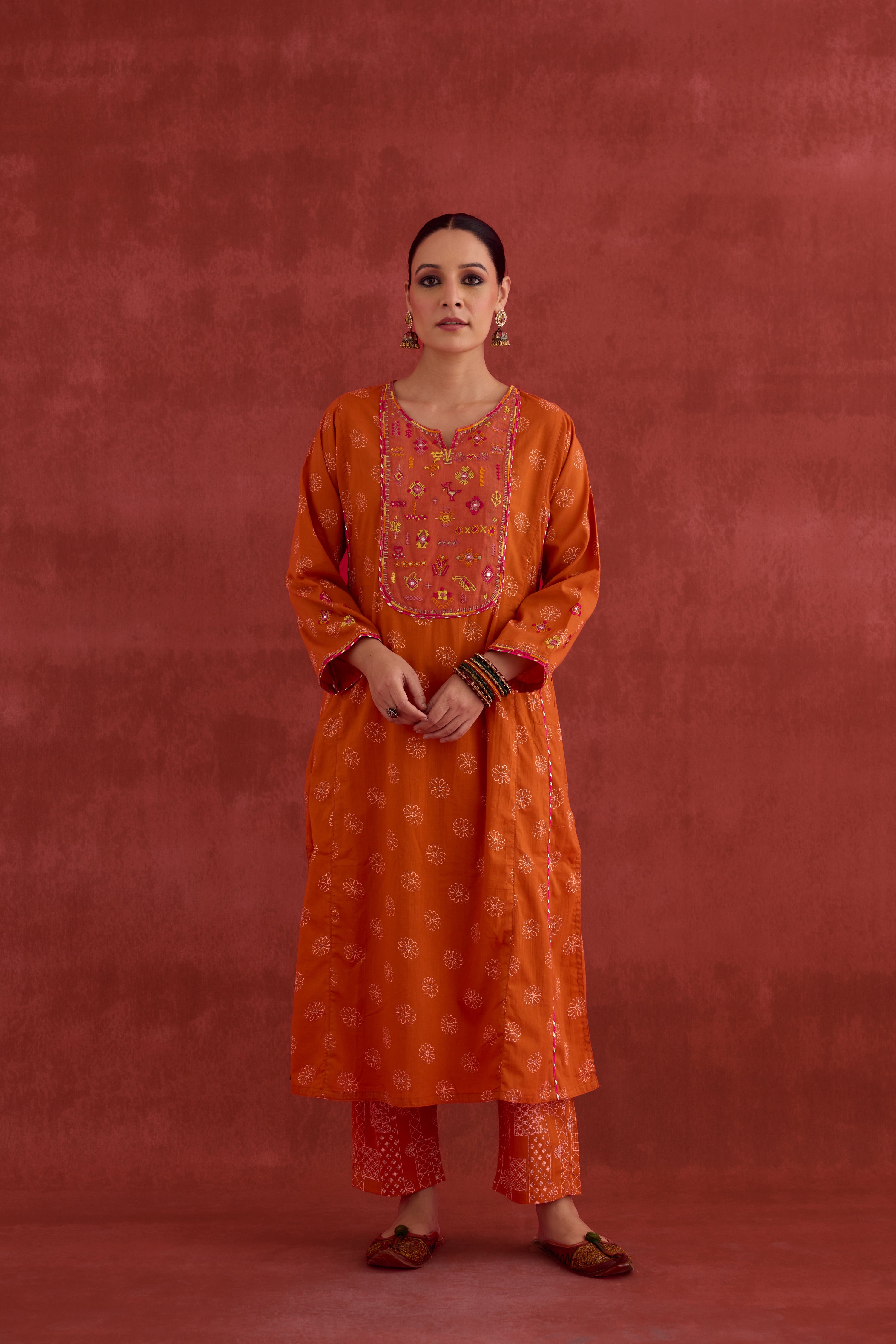Tulsi Embroidered Printed Kurta Orange (10039958044971)