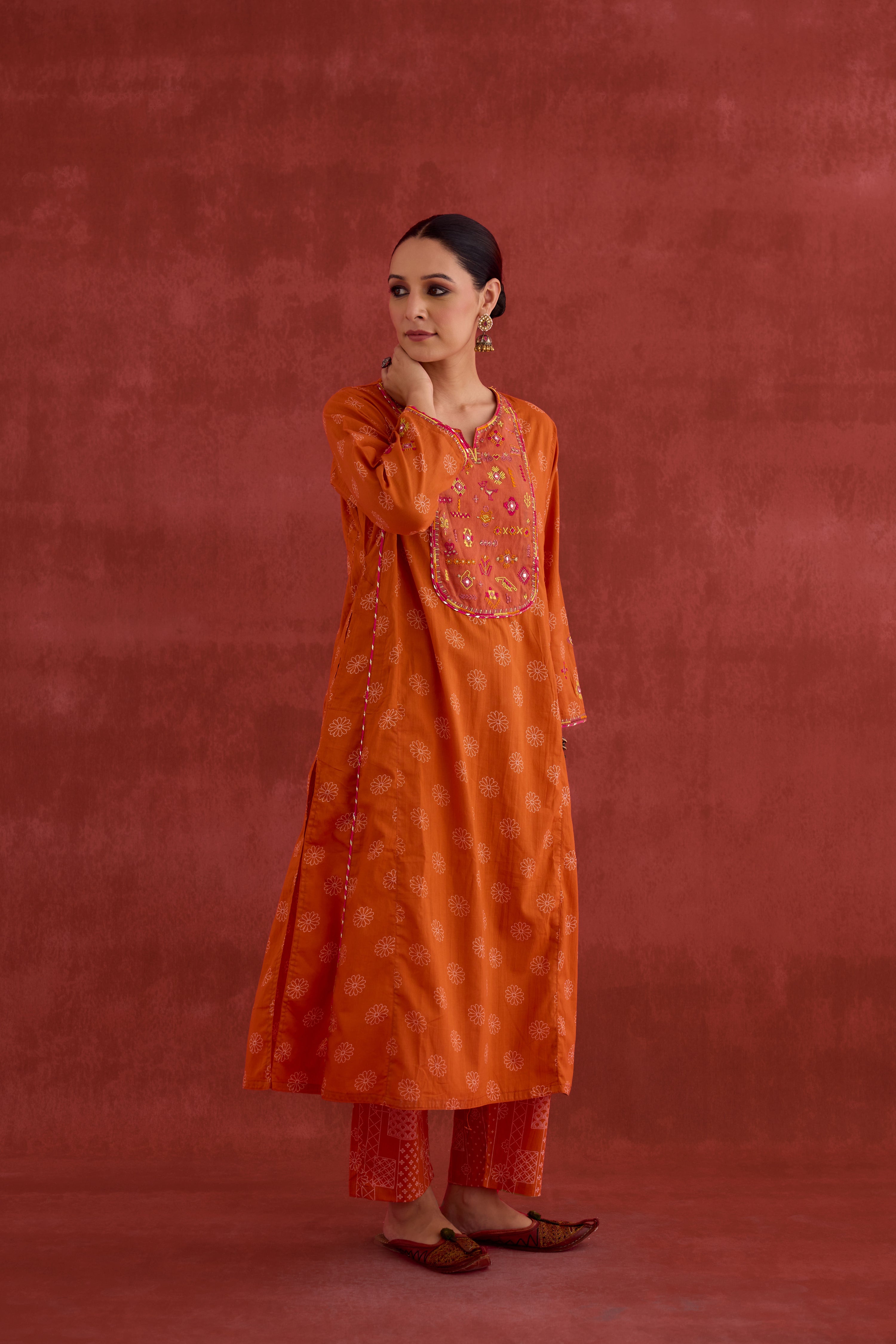 Tulsi Embroidered Printed Kurta Orange (10039958044971)