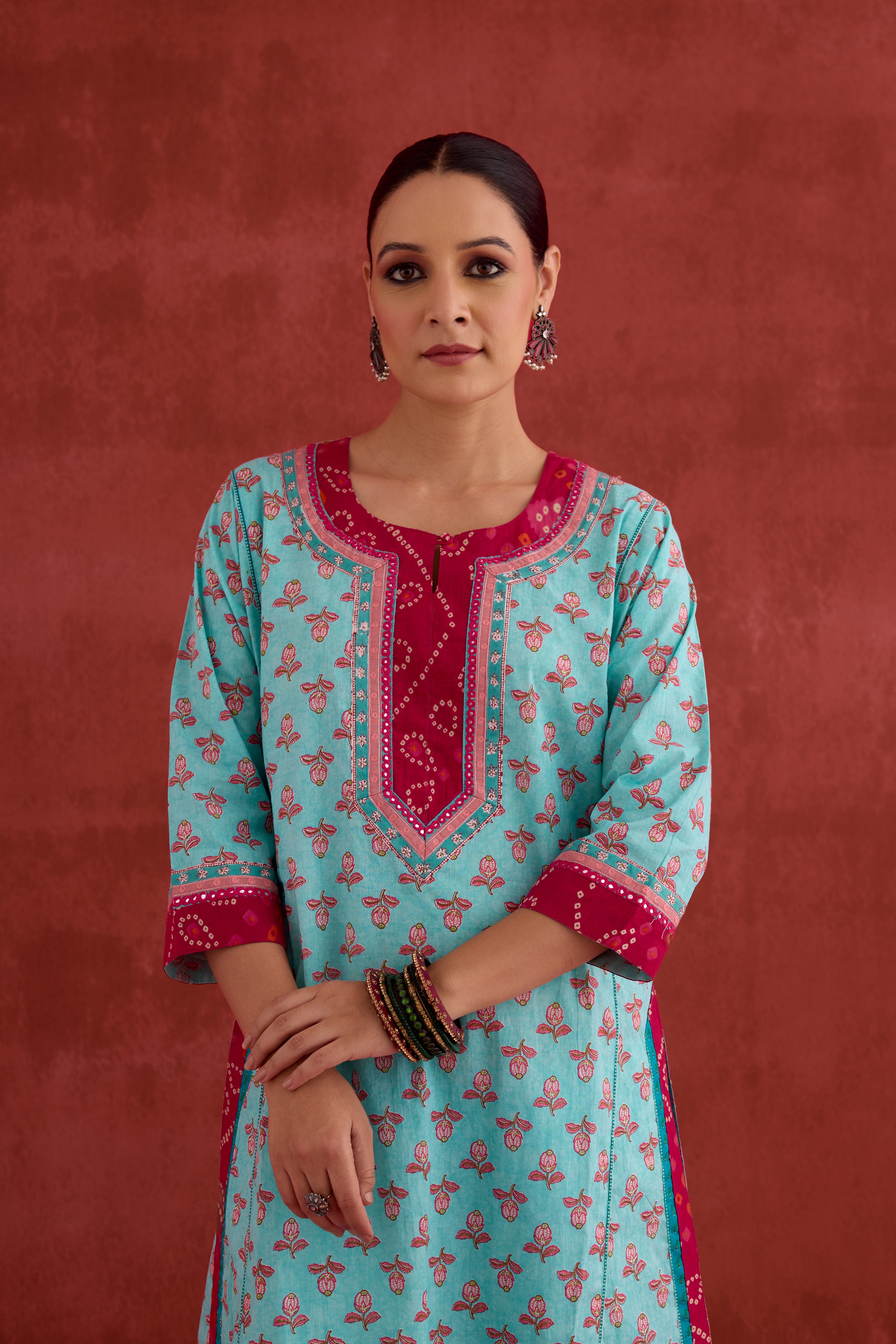 Rozana Cotton Printed Kurta Aqua Pink (10039564894507)