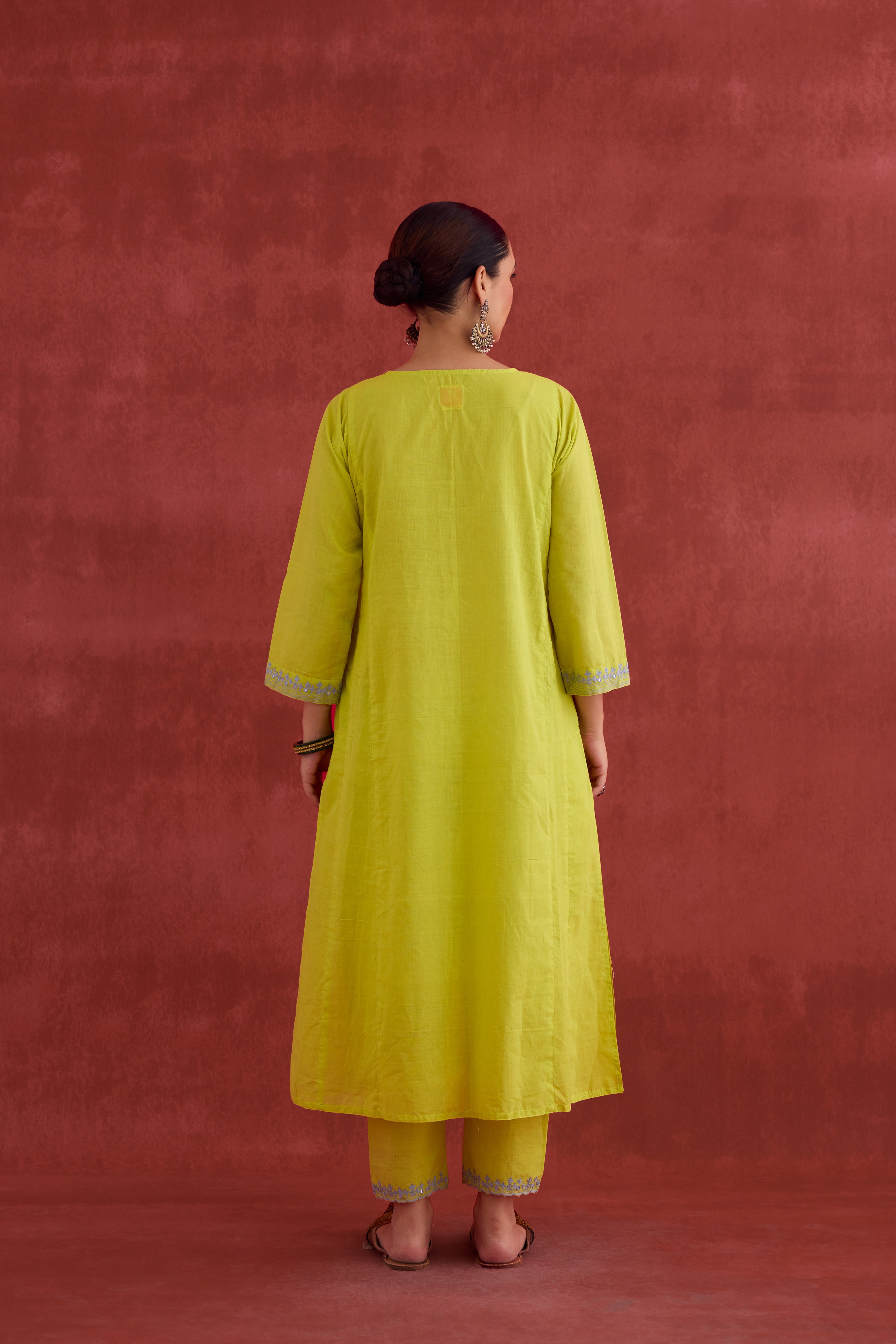 Tulsi Embroidered Cotton Kurta Lime Green (10039919018283)