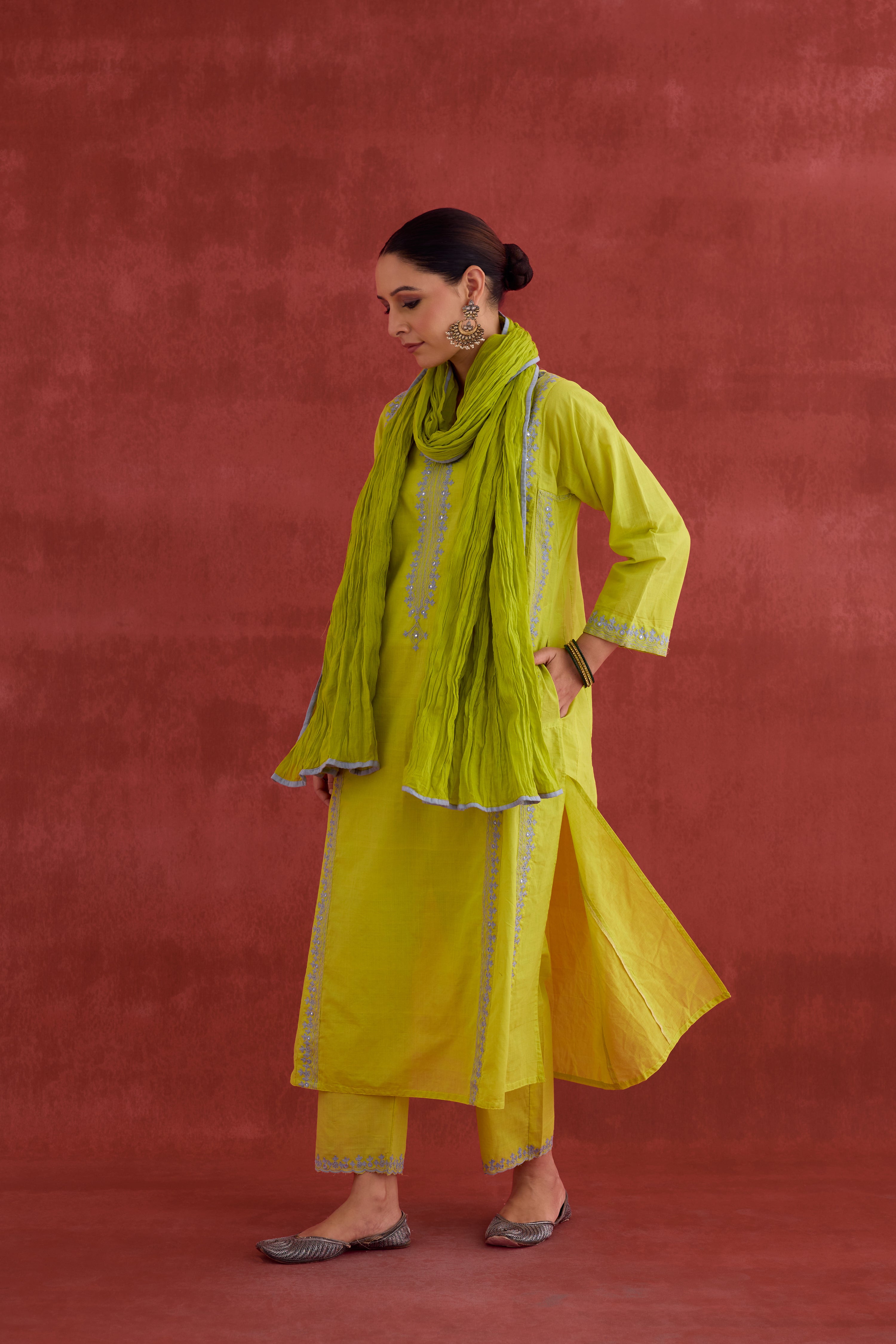 Tulsi Crinkled Dupatta Lime Green (10039923409195)