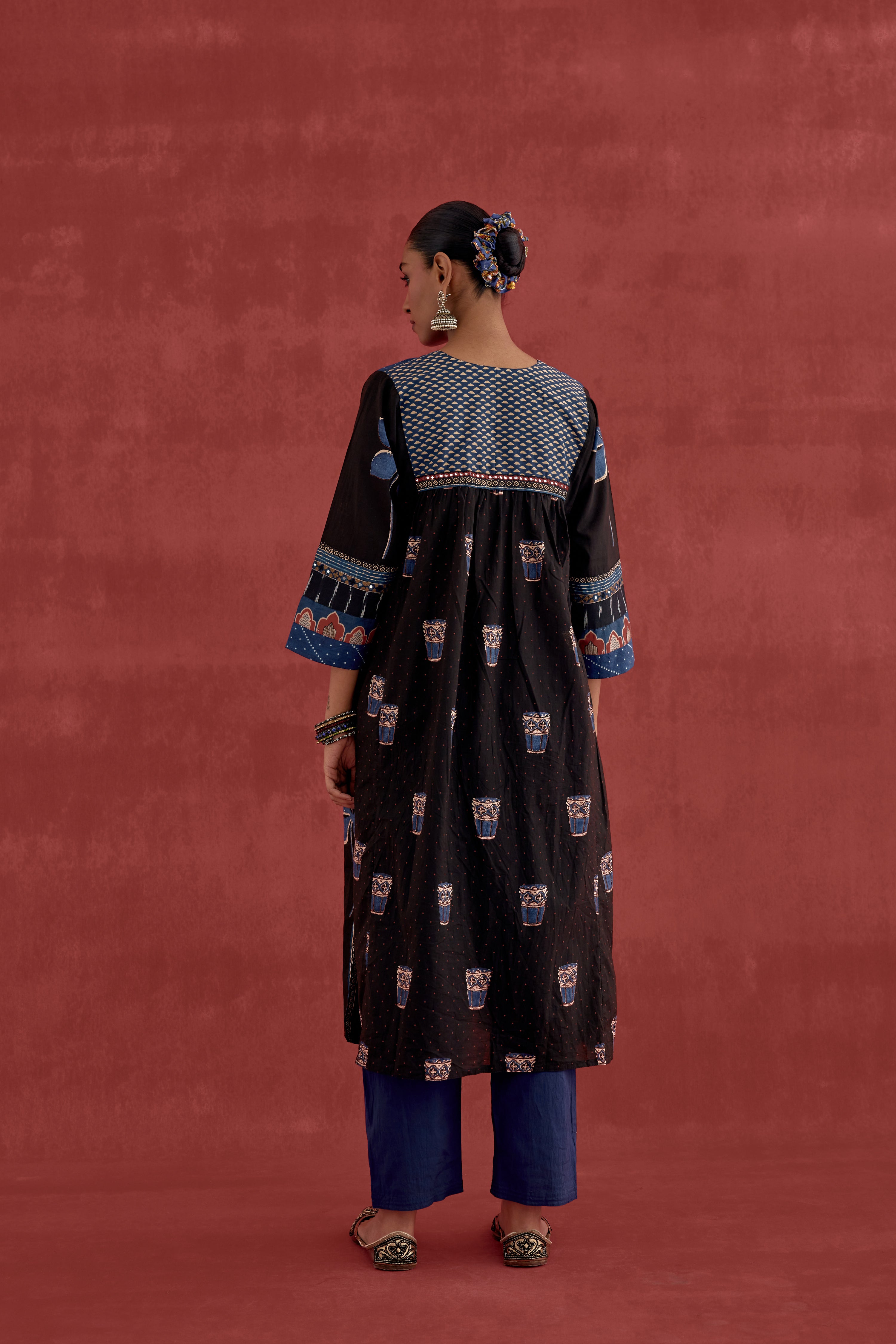 Banjara Cotton Ajrakh Block Printed Kurta Black (10049066041643)