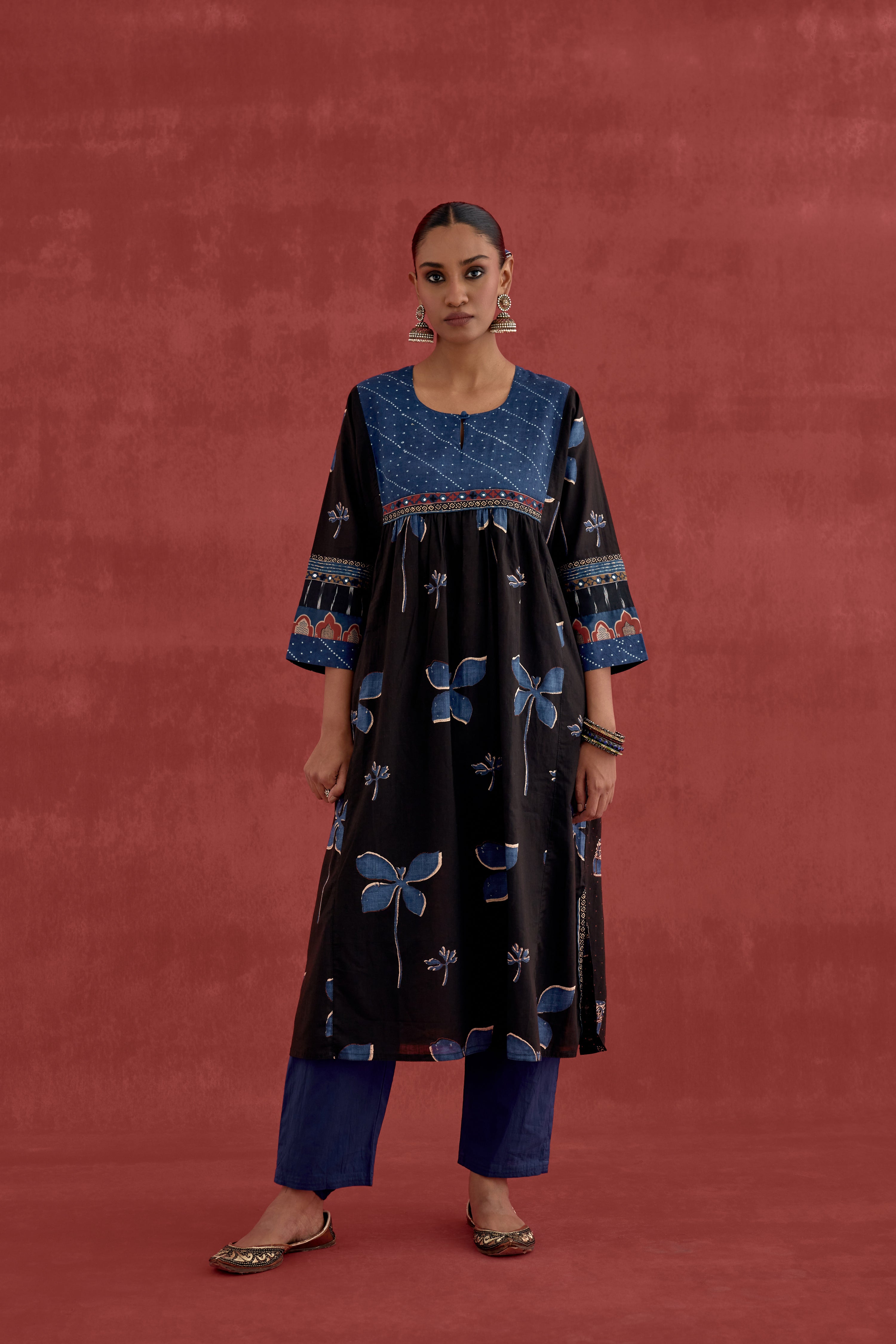 Banjara Cotton Ajrakh Block Printed Kurta Black (10049066041643)