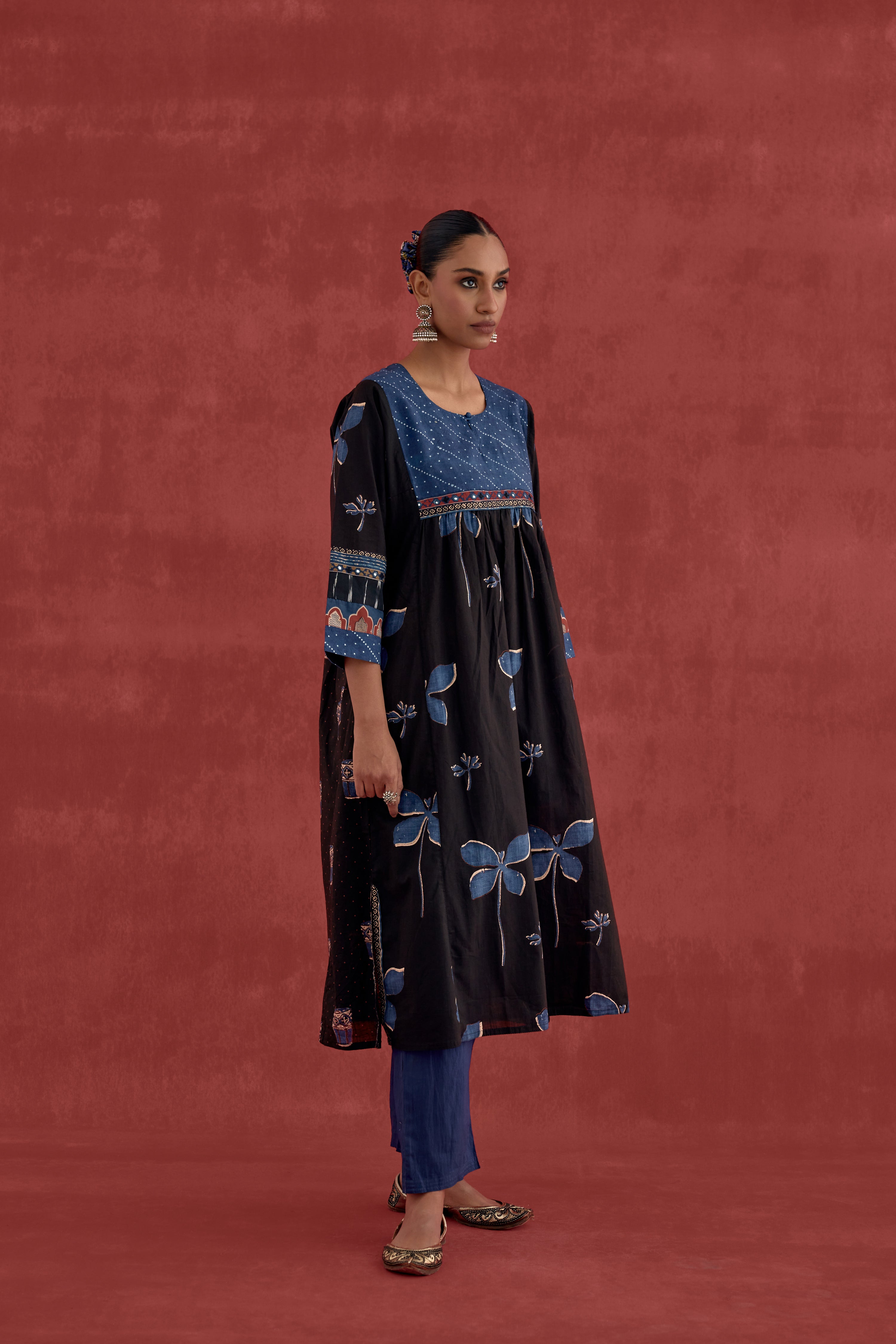 Banjara Cotton Ajrakh Block Printed Kurta Black (10049066041643)