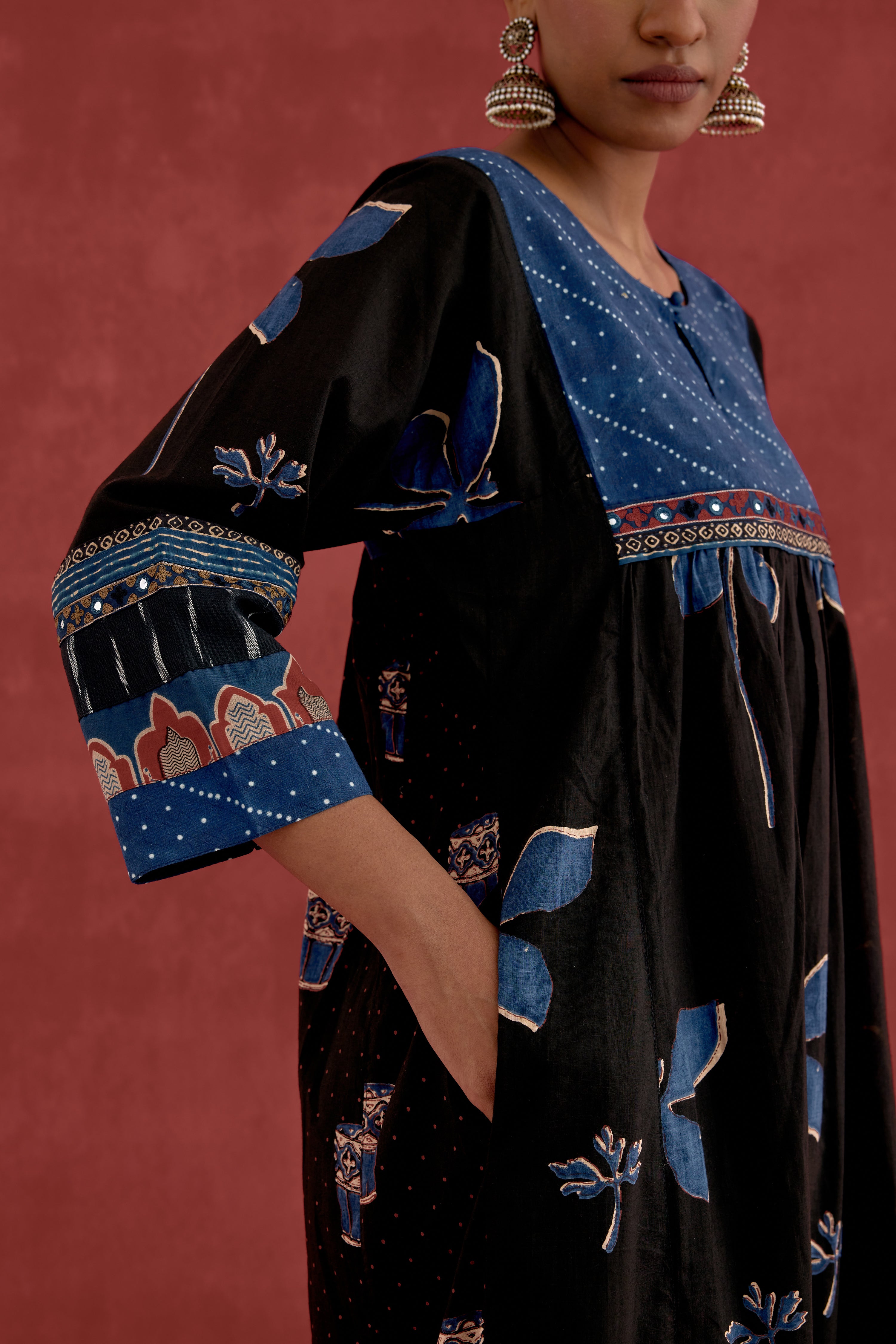 Banjara Cotton Ajrakh Block Printed Kurta Black (10049066041643)