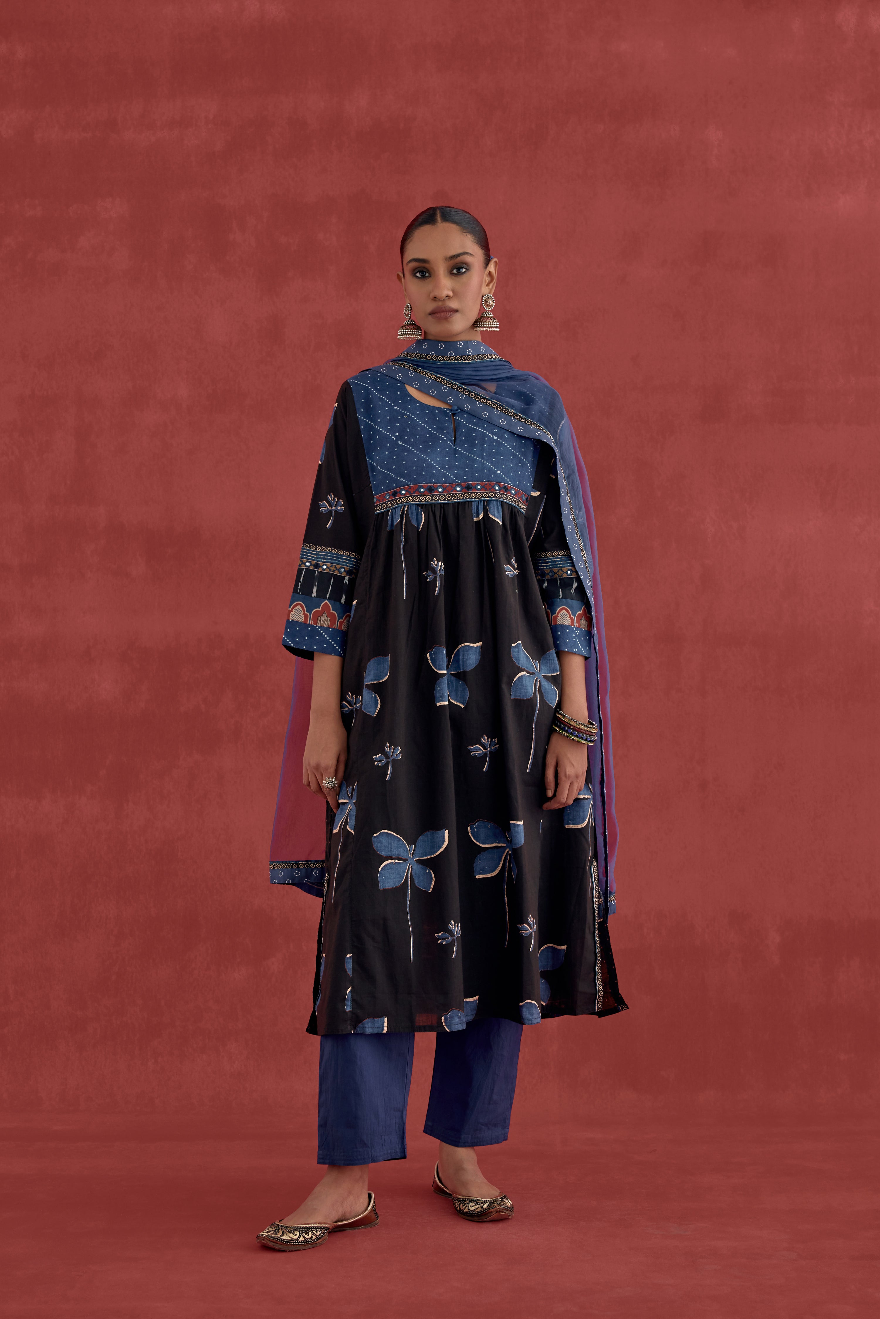 Banjara Cotton Ajrakh Block Printed Kurta Black (10049066041643)