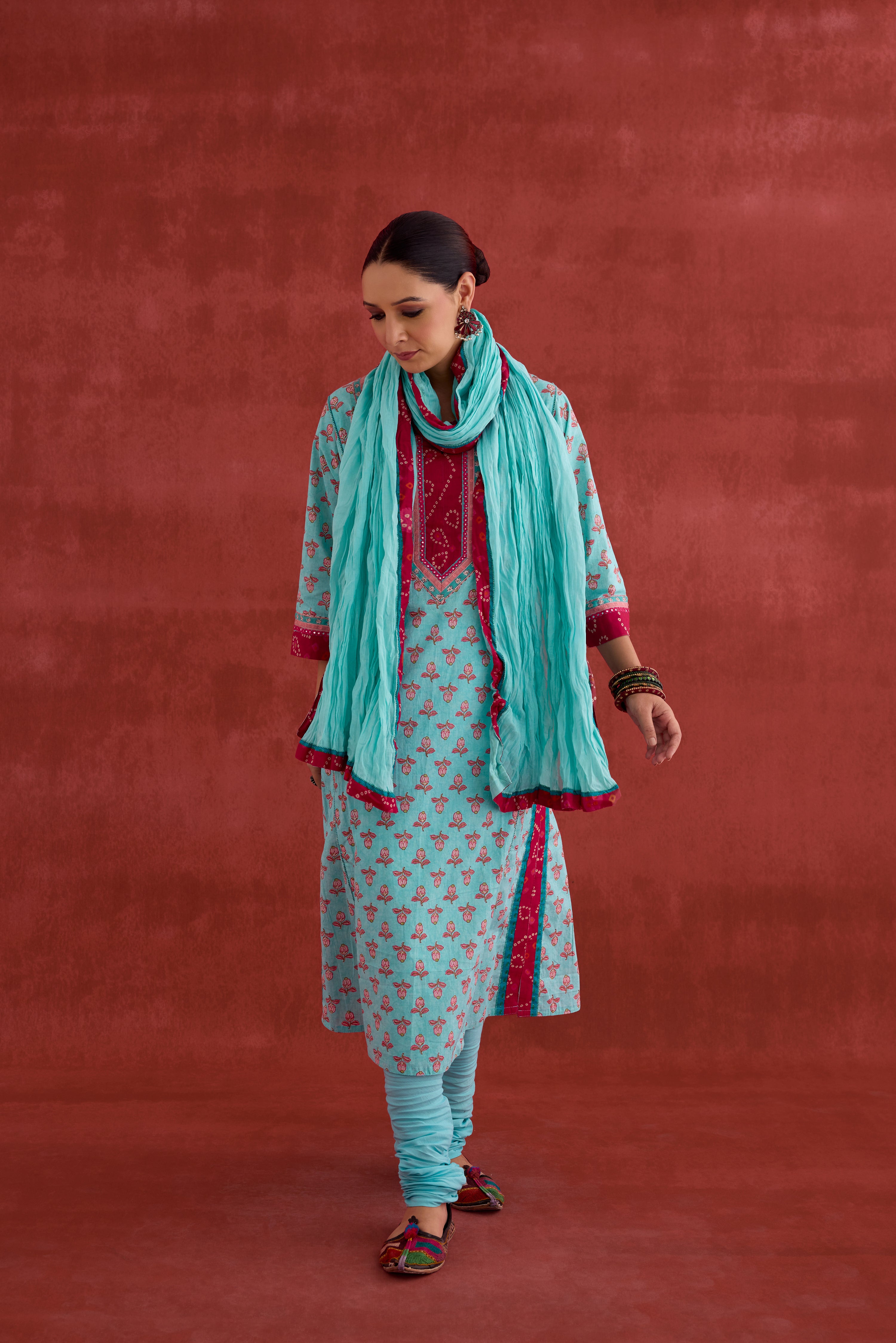 Rozana Cotton Printed Kurta Aqua Pink (10039564894507)