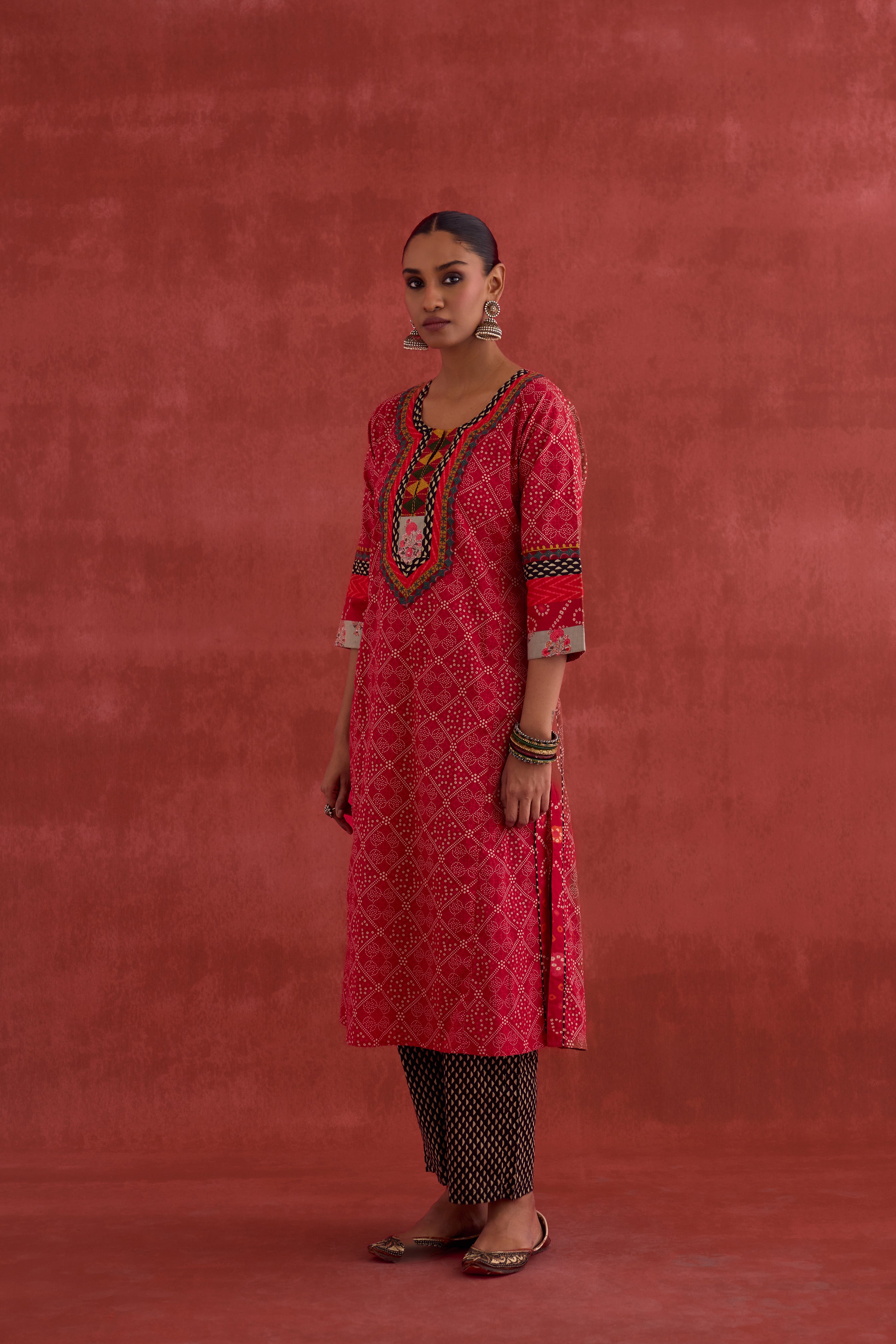 Rozana Cotton Printed Kurta Red (10039638622507)