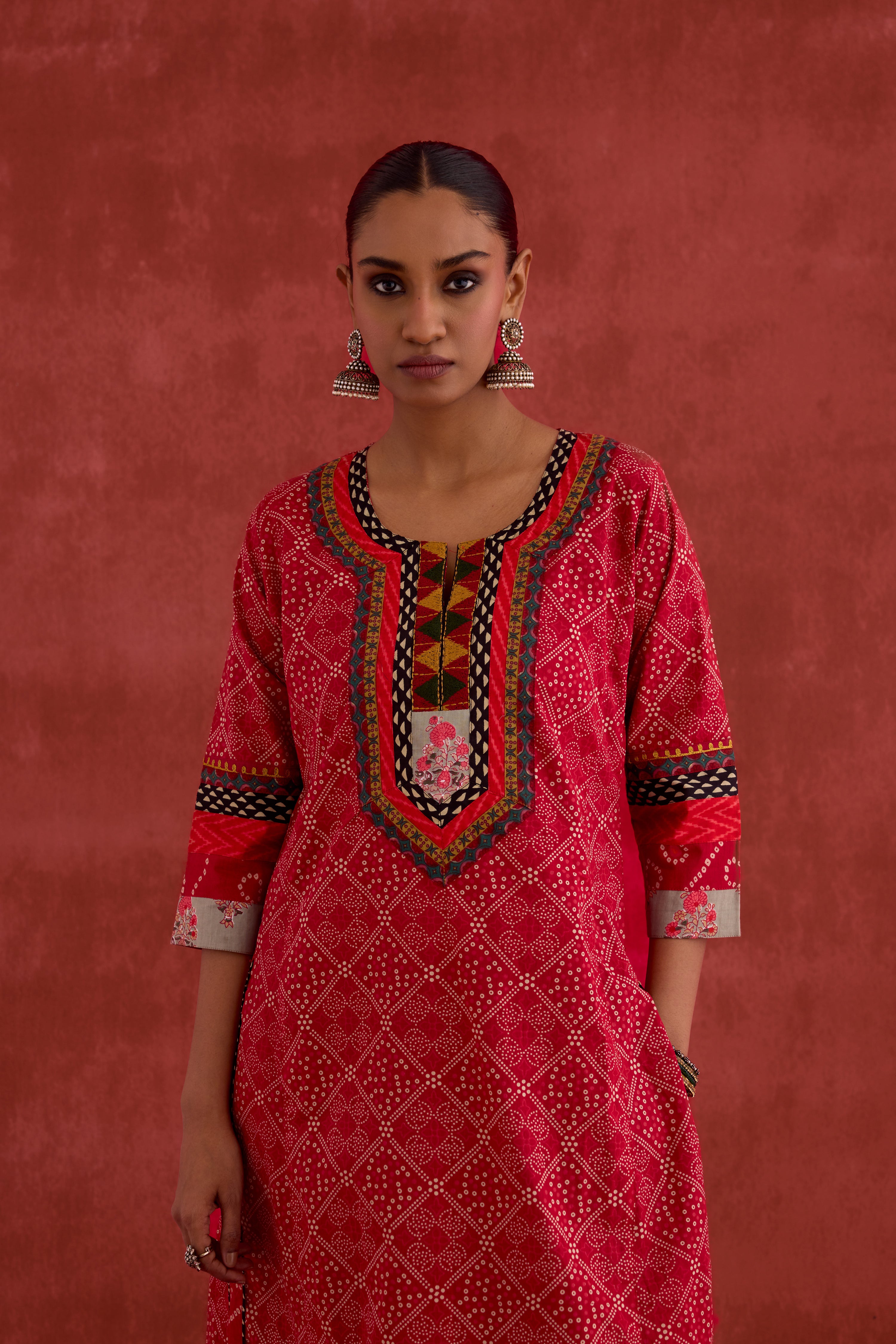 Rozana Cotton Printed Kurta Red (10039638622507)