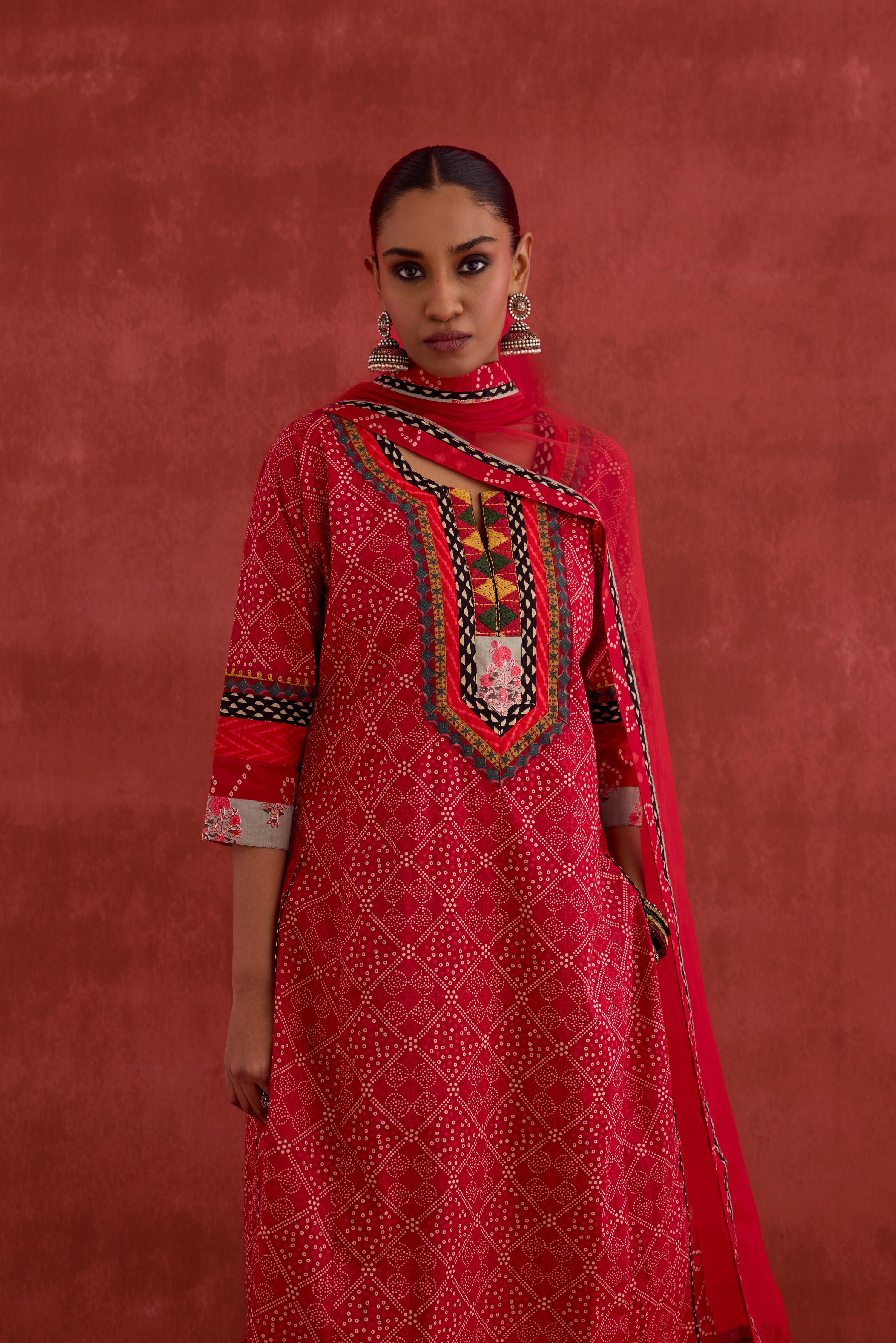 Rozana Cotton Printed Kurta Red (10039638622507)