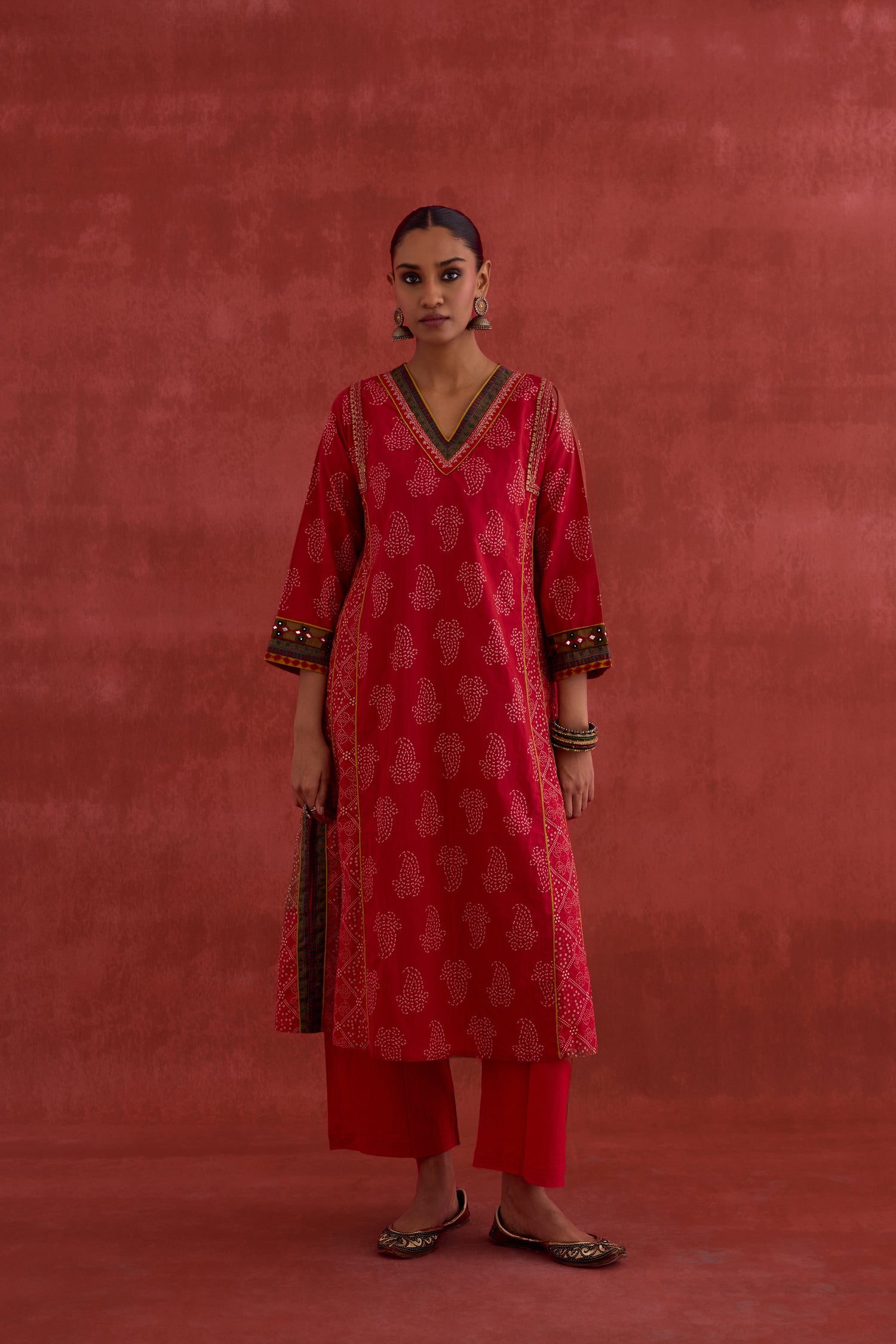 Tulsi Embroidered Printed Kurta Red (10040084726059)