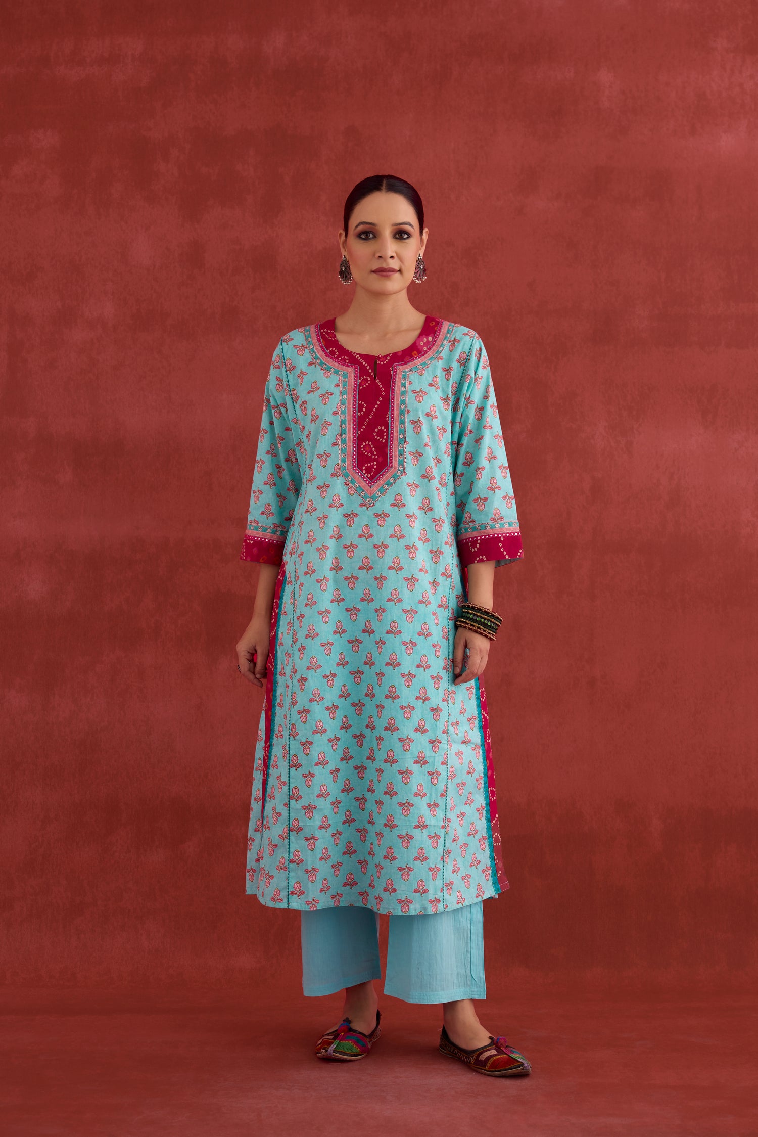 Rozana Cotton Printed Kurta Aqua Pink (10039564894507)