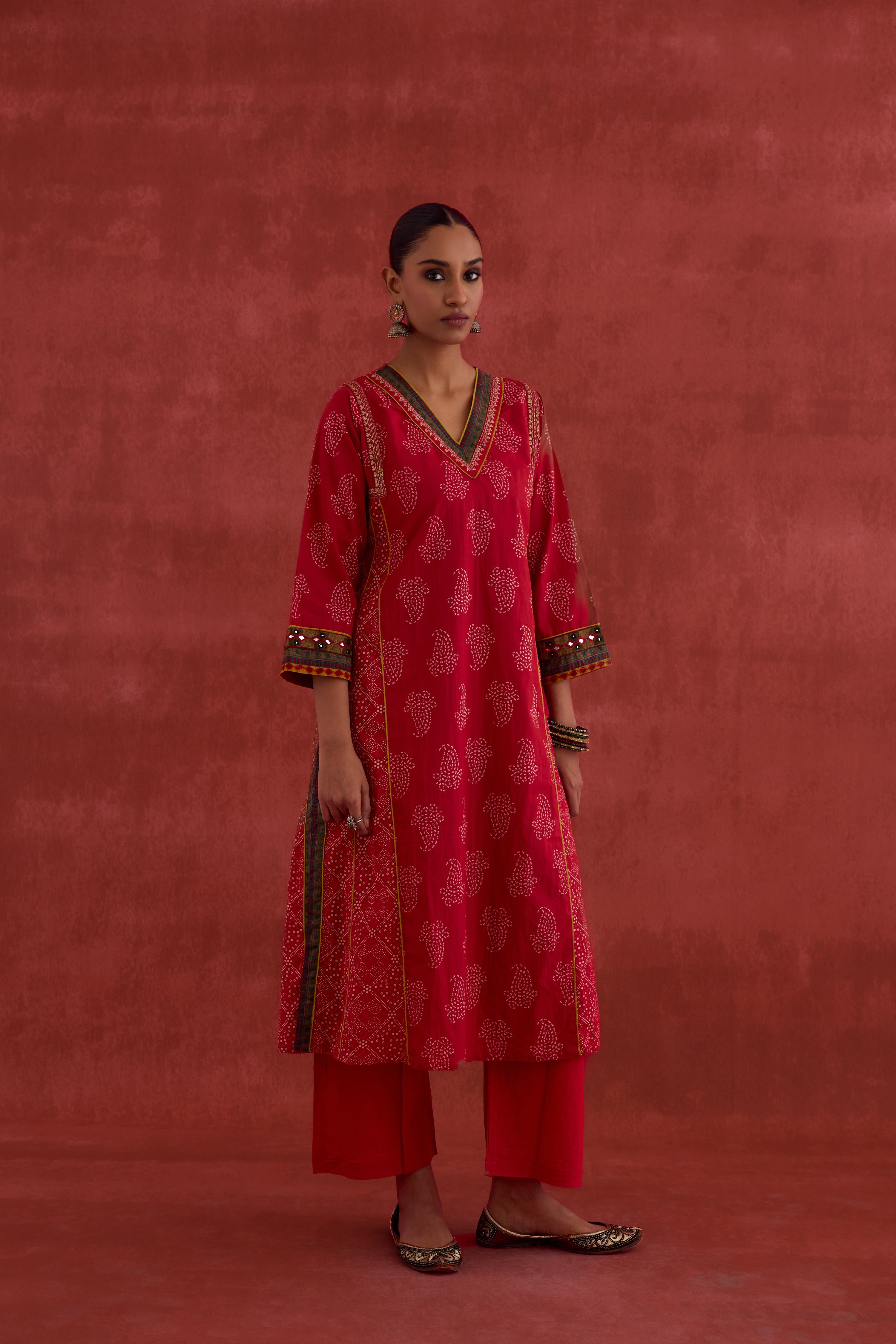 Tulsi Embroidered Printed Kurta Red (10040084726059)