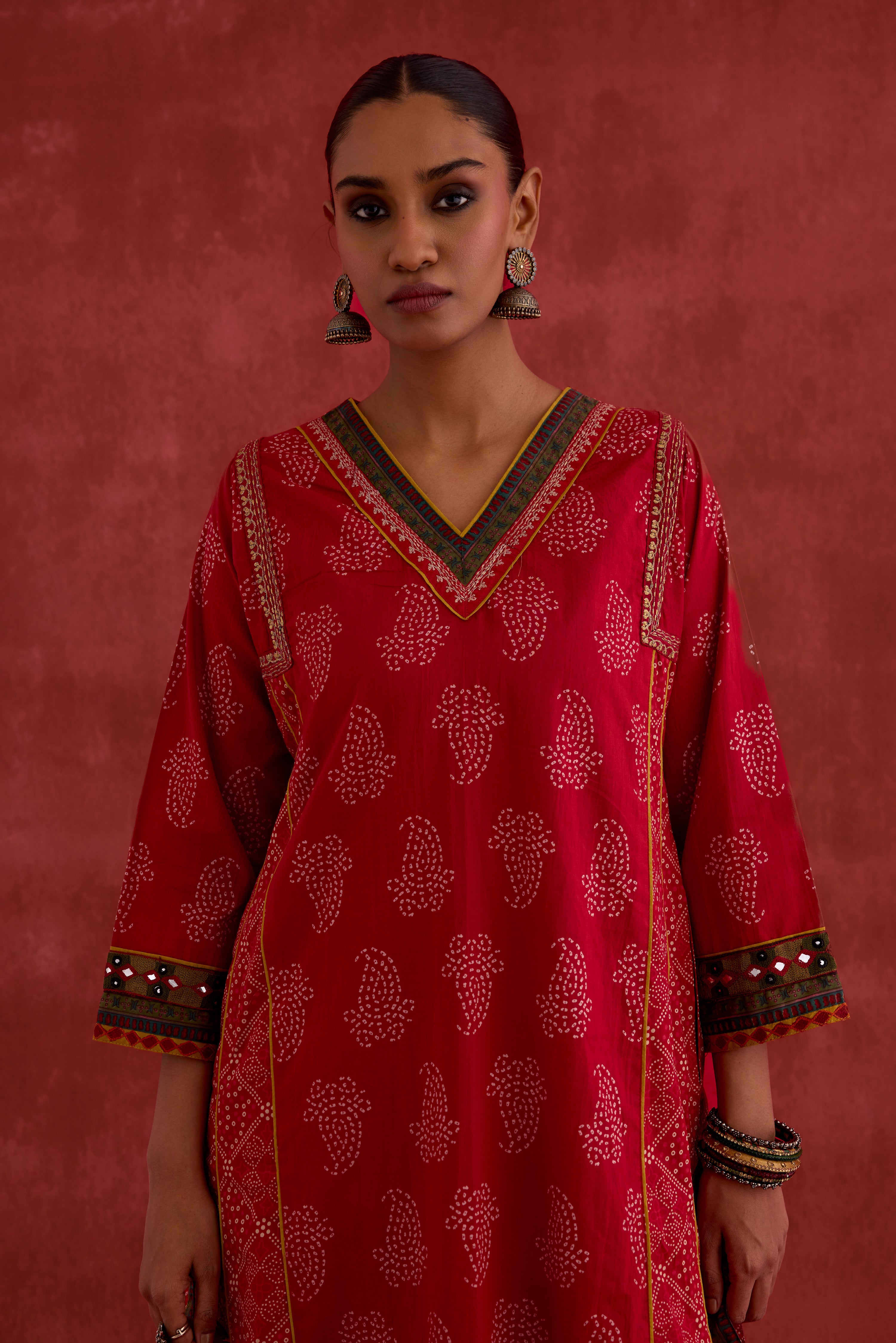 Tulsi Embroidered Printed Kurta Red (10040084726059)
