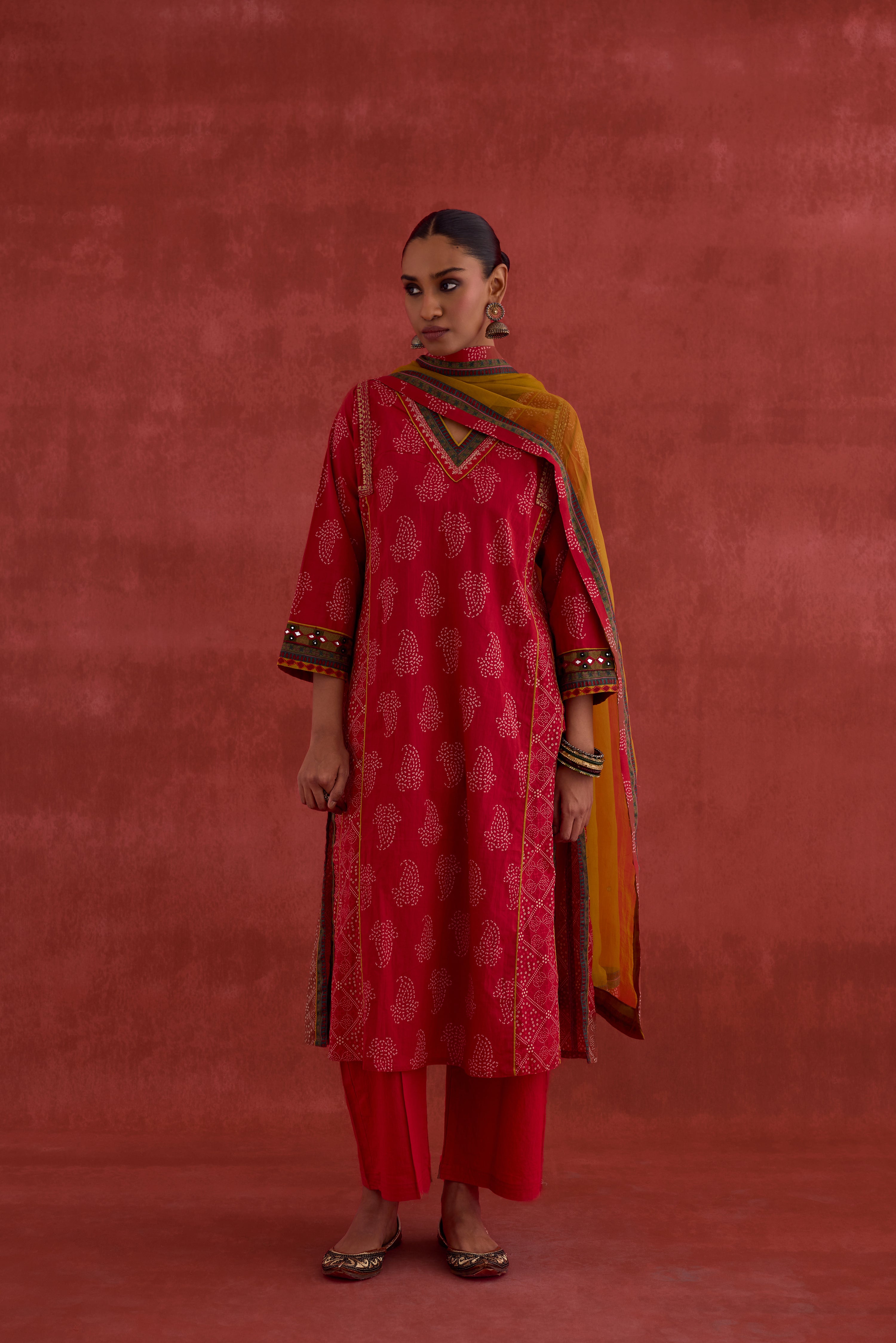 Tulsi Embroidered Printed Kurta Red (10040084726059)