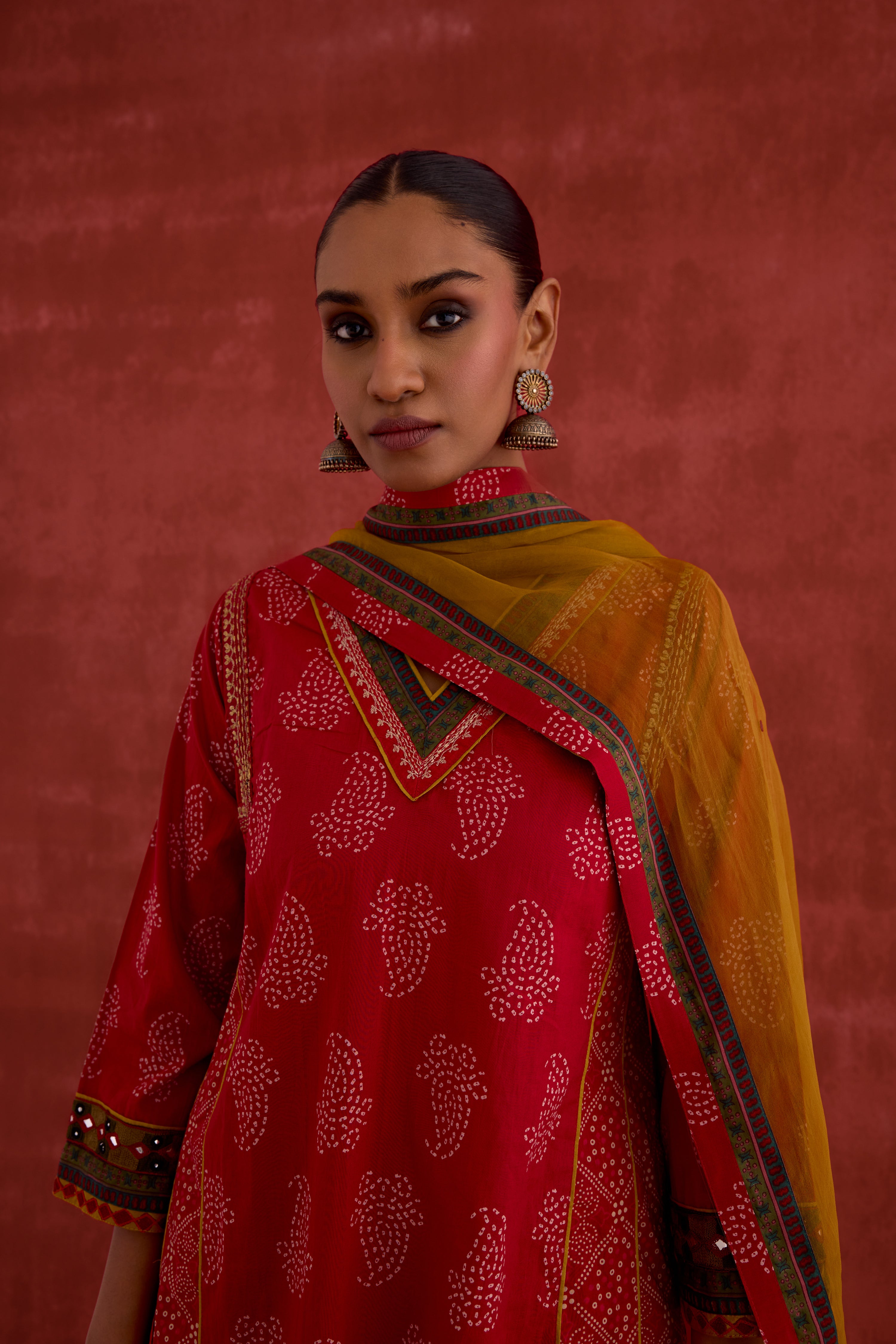 Tulsi Embroidered Printed Kurta Red (10040084726059)