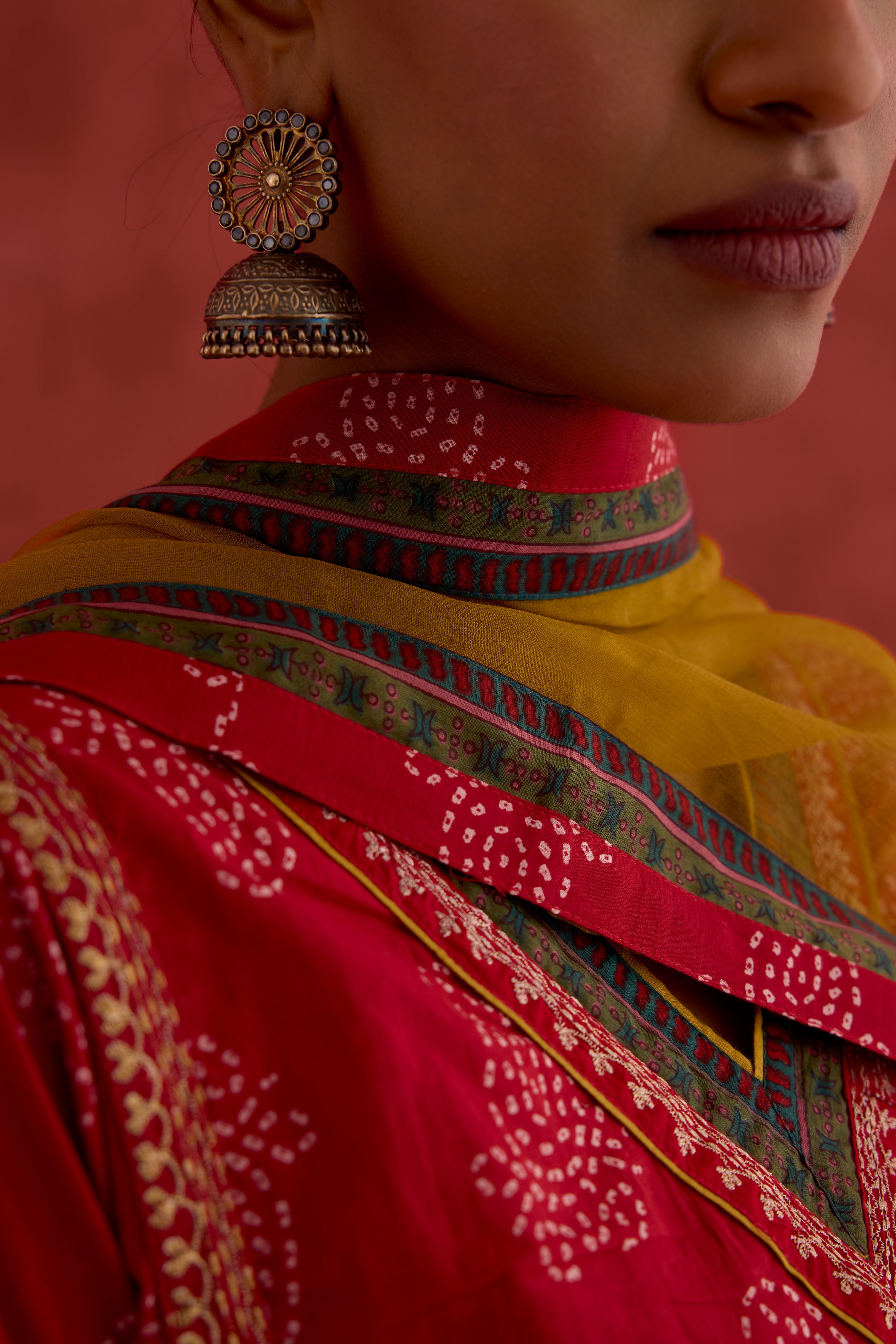 Tulsi Embroidered Printed Kurta Red (10040084726059)