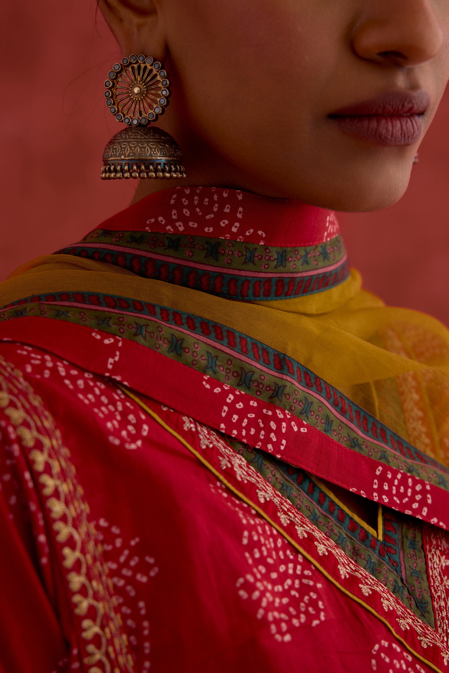 Tulsi Embroidered Printed Kurta Red (10040084726059)
