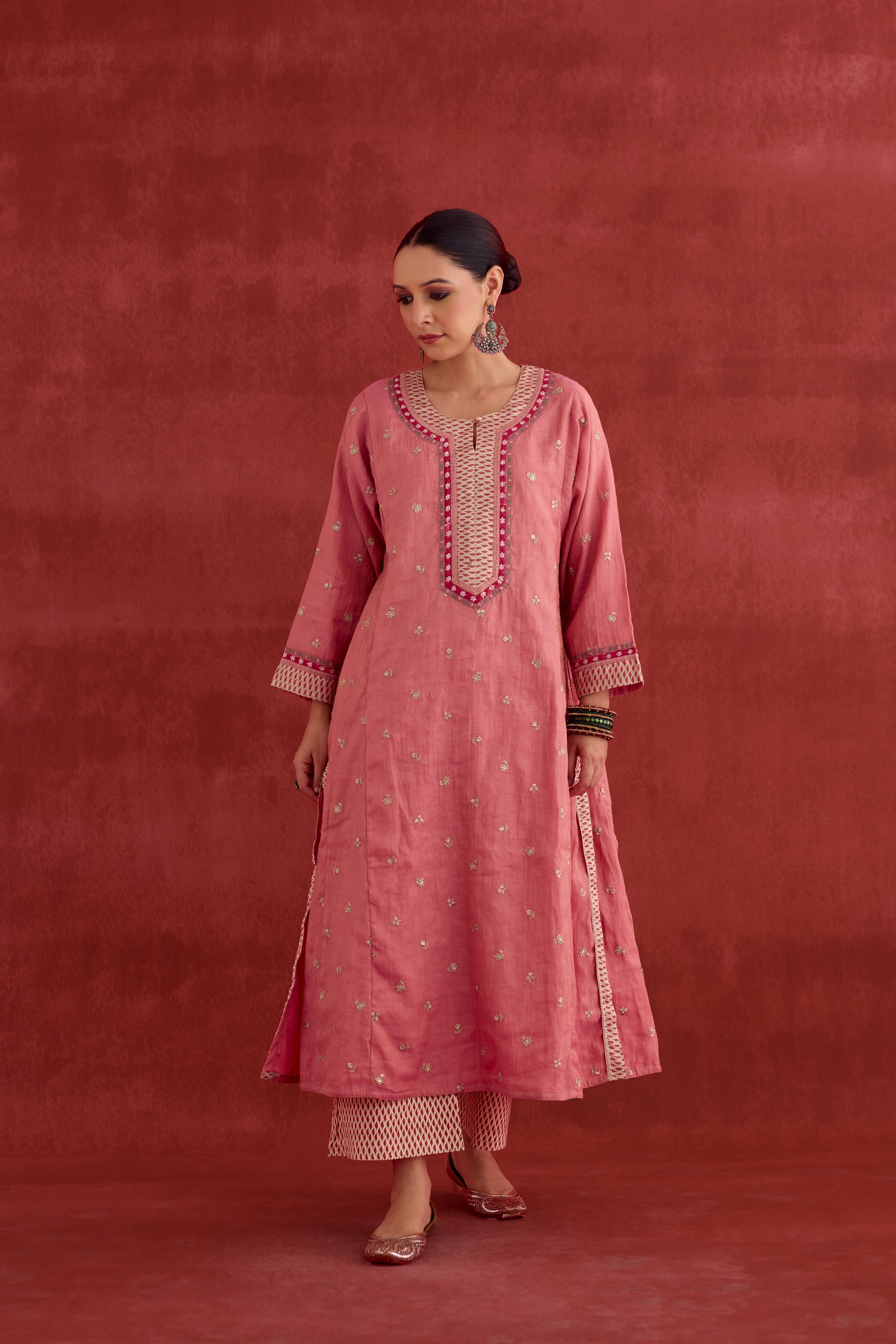 Adya Embroidered Mul Chanderi Kurta Blush Pink (10039340368171)
