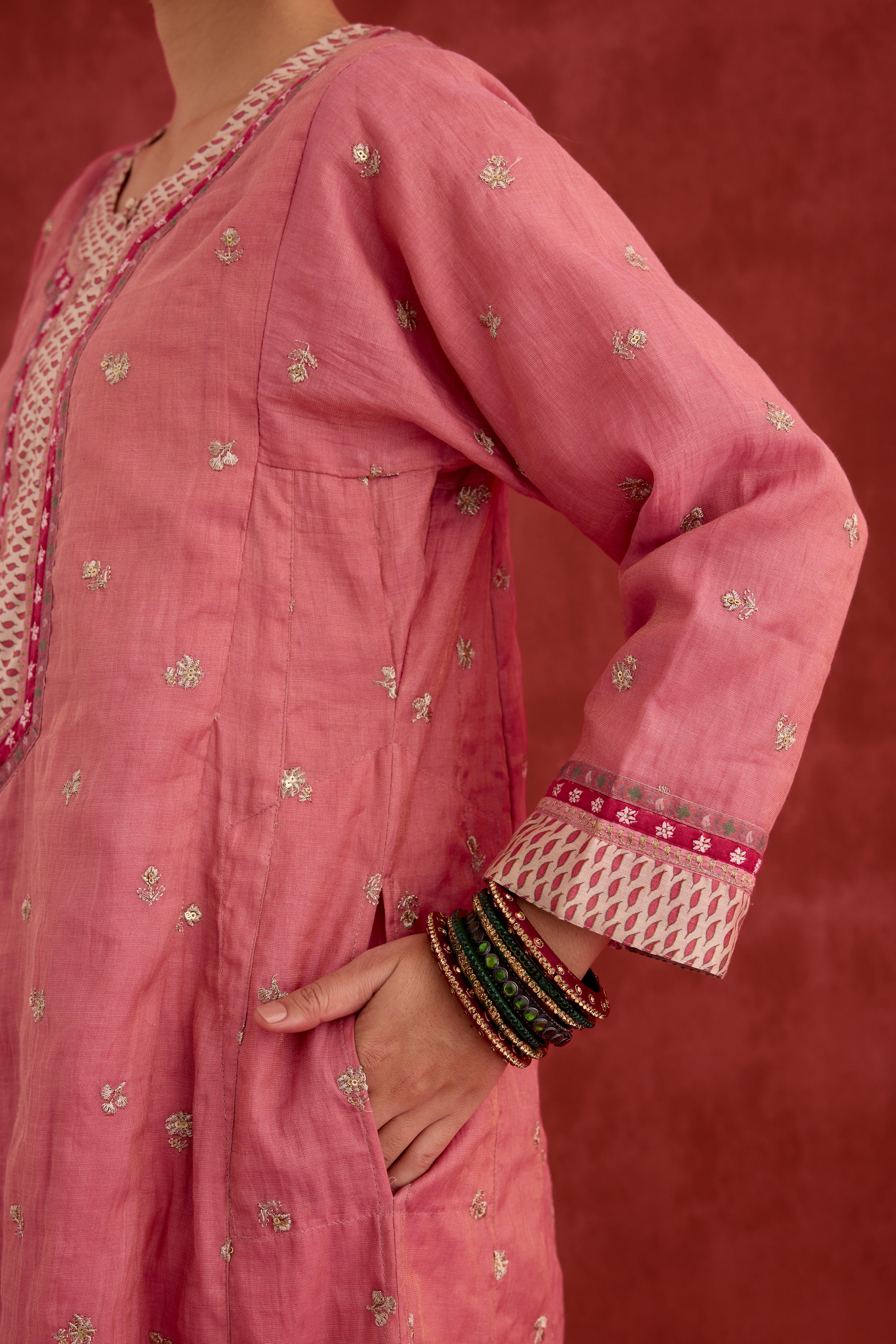 Adya Embroidered Mul Chanderi Kurta Blush Pink (10039340368171)