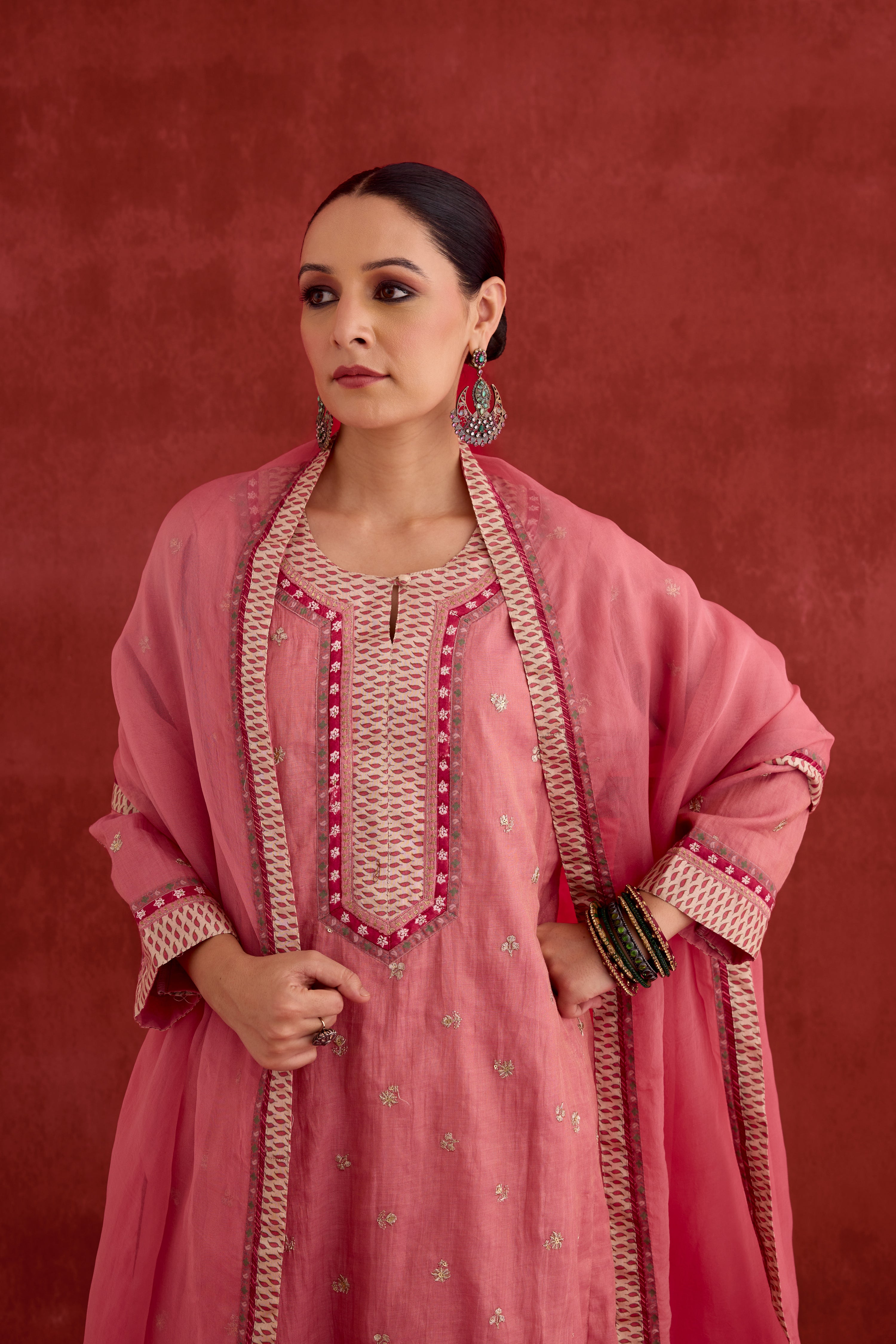 Adya Embroidered Mul Chanderi Kurta Blush Pink (10039340368171)