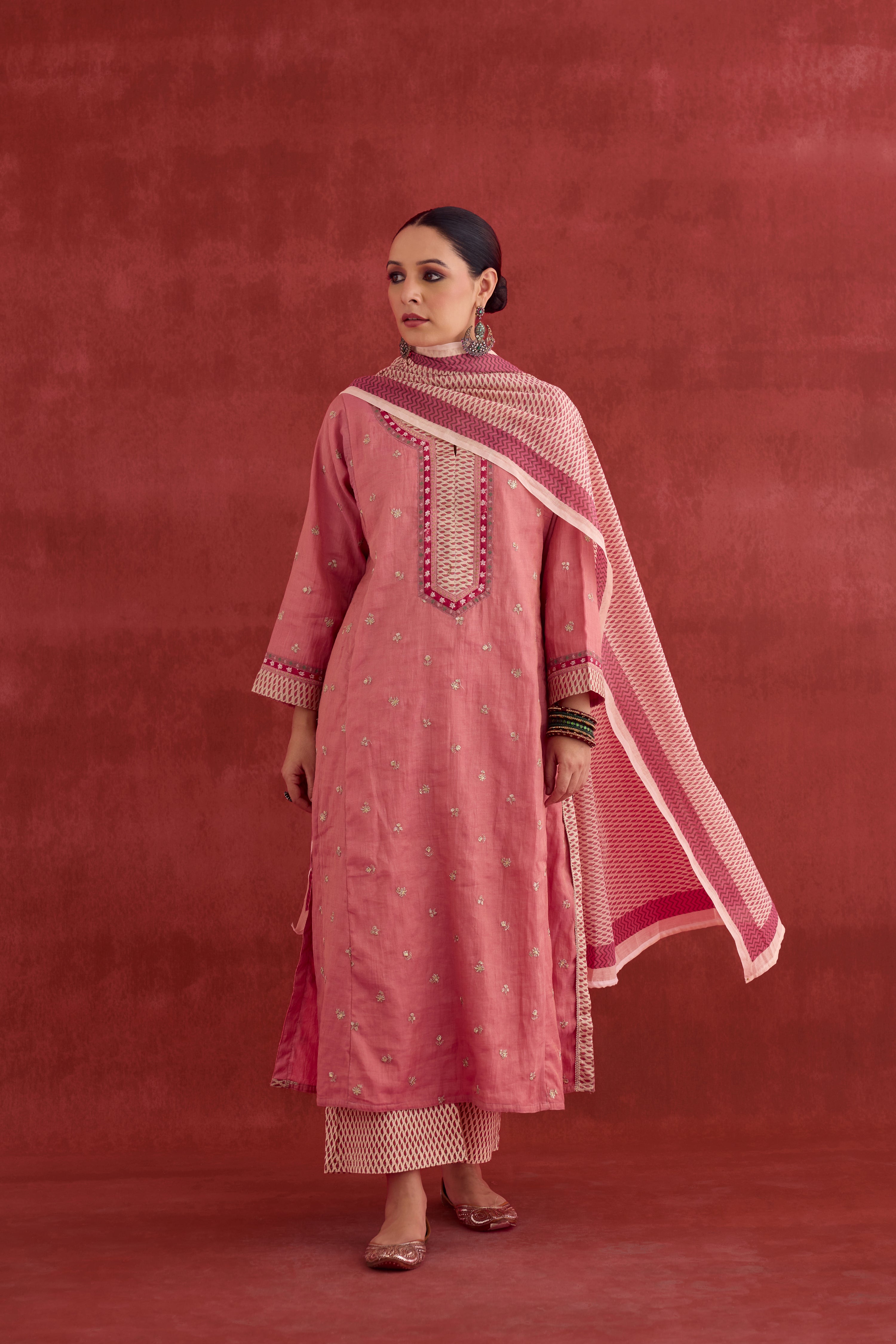 Medh Chanderi Mul Dupatta Beige Pink (10040176509227)