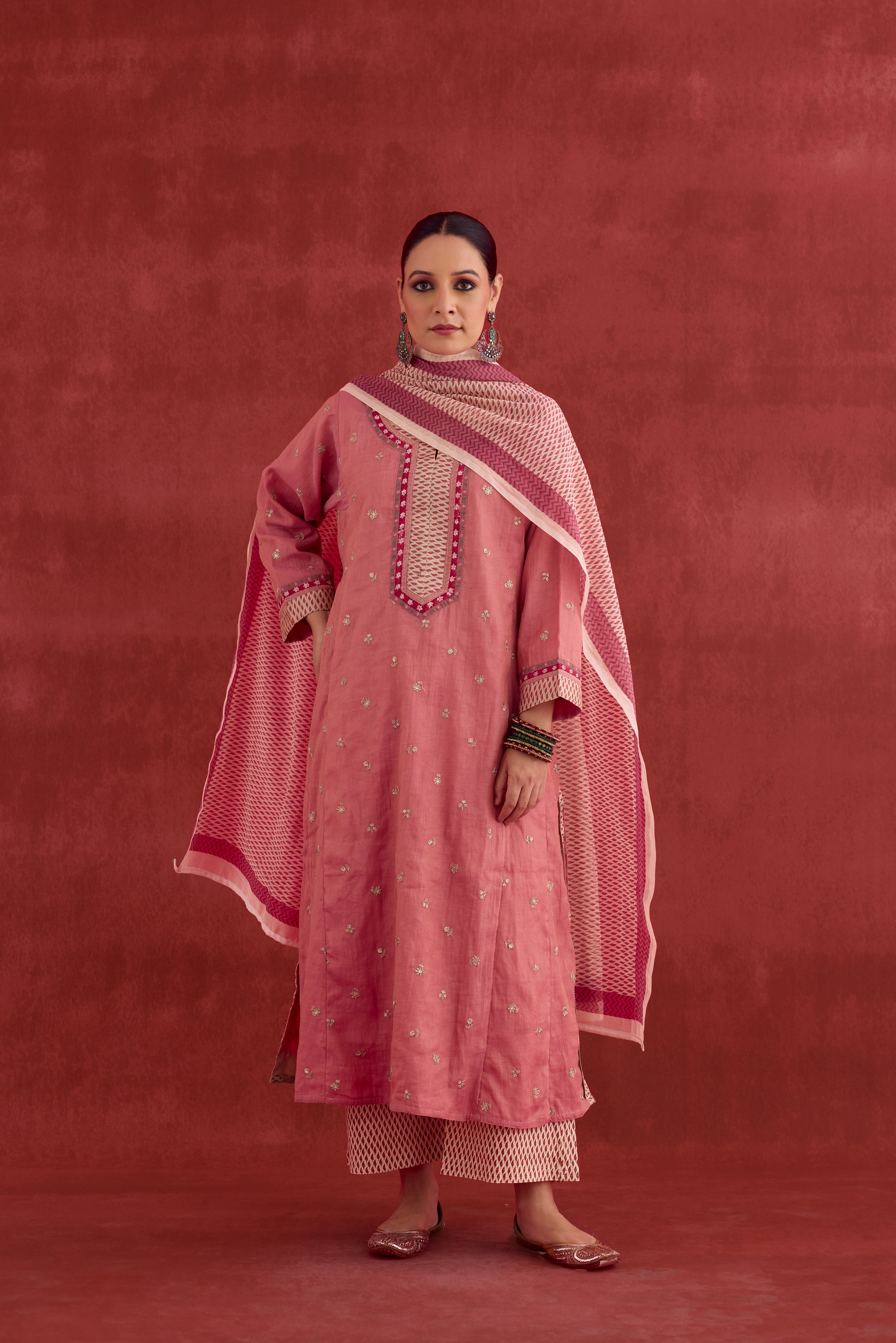 Adya Embroidered Mul Chanderi Kurta Blush Pink (10039340368171)
