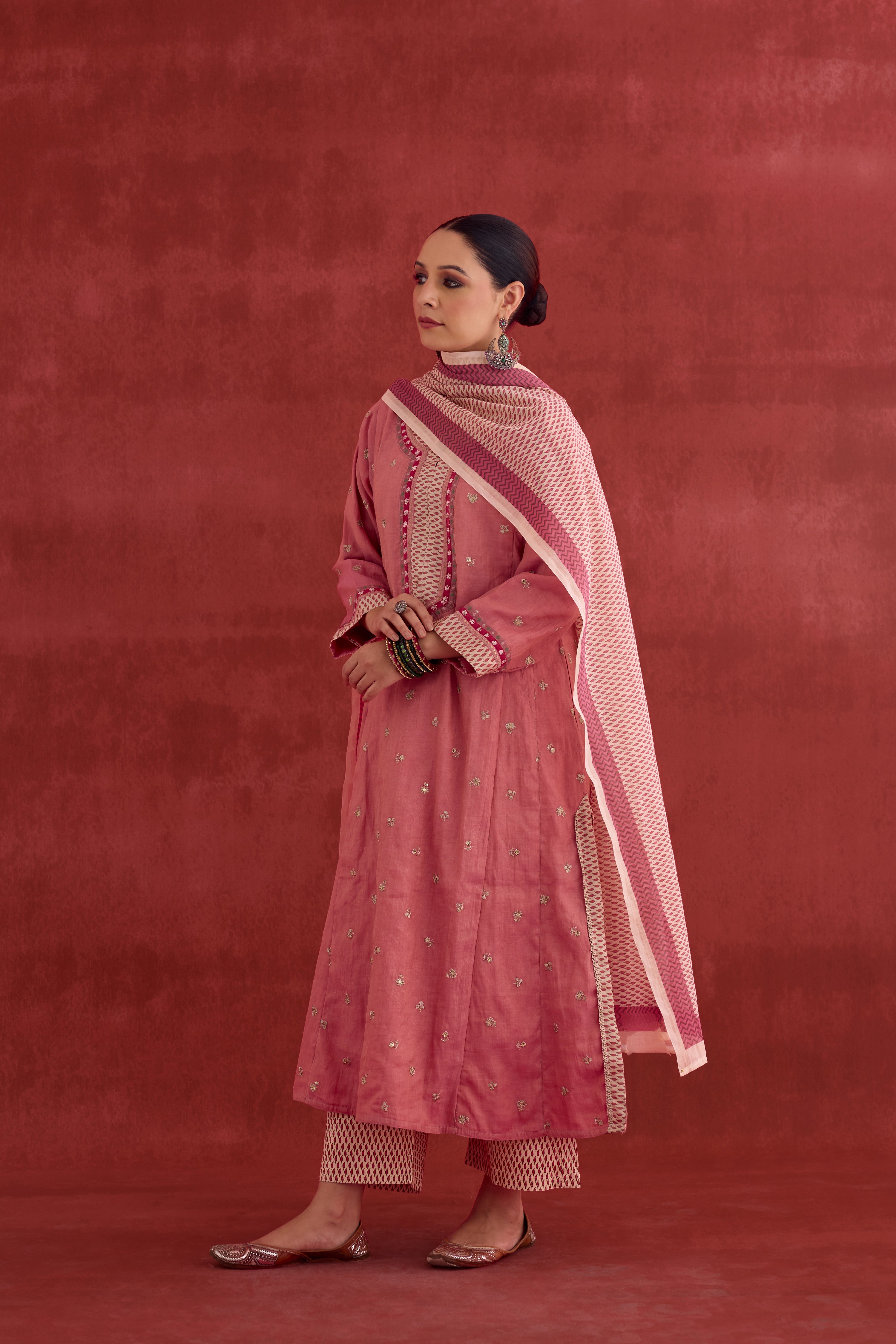 Adya Embroidered Mul Chanderi Kurta Blush Pink (10039340368171)