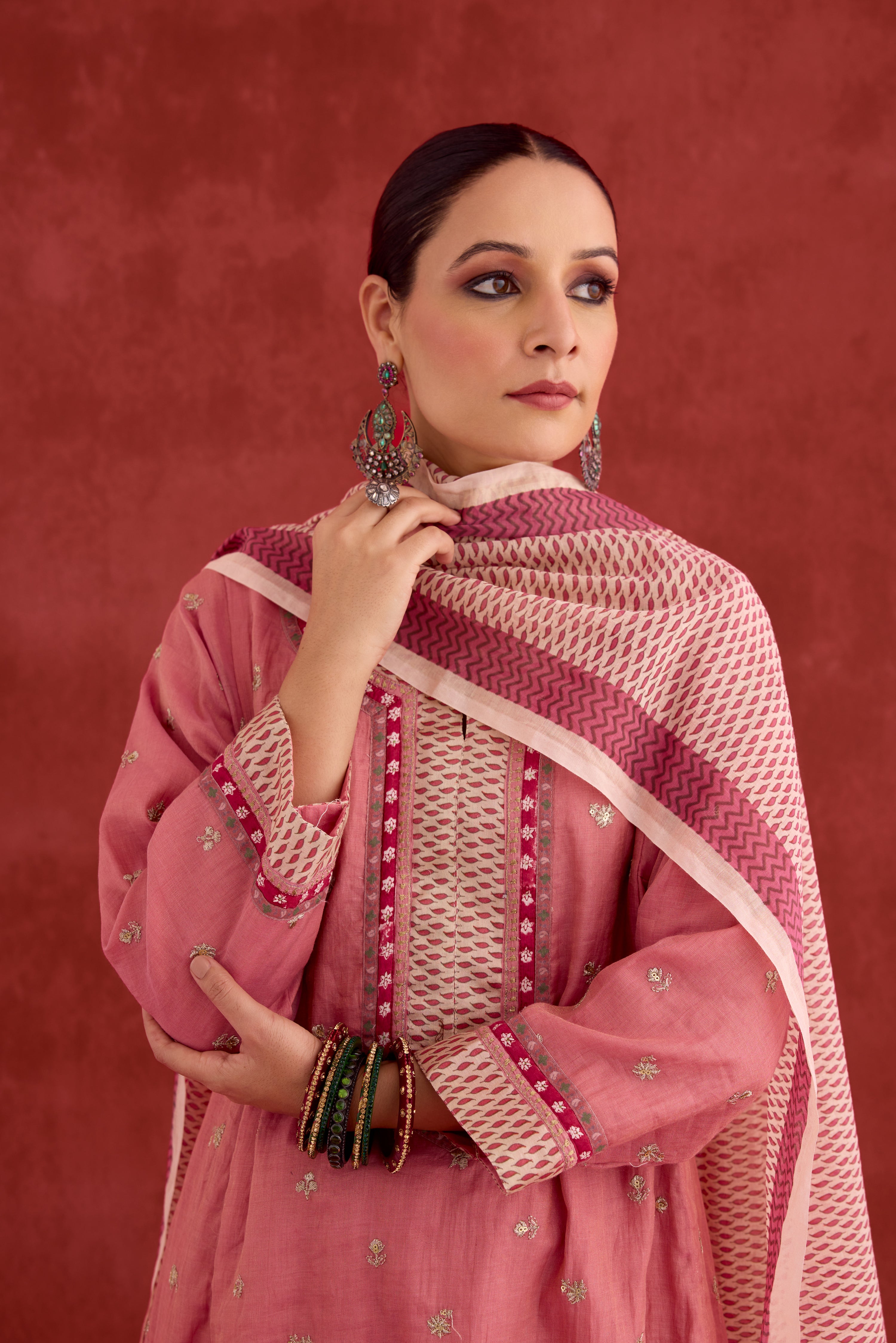 Adya Embroidered Mul Chanderi Kurta Blush Pink (10039340368171)