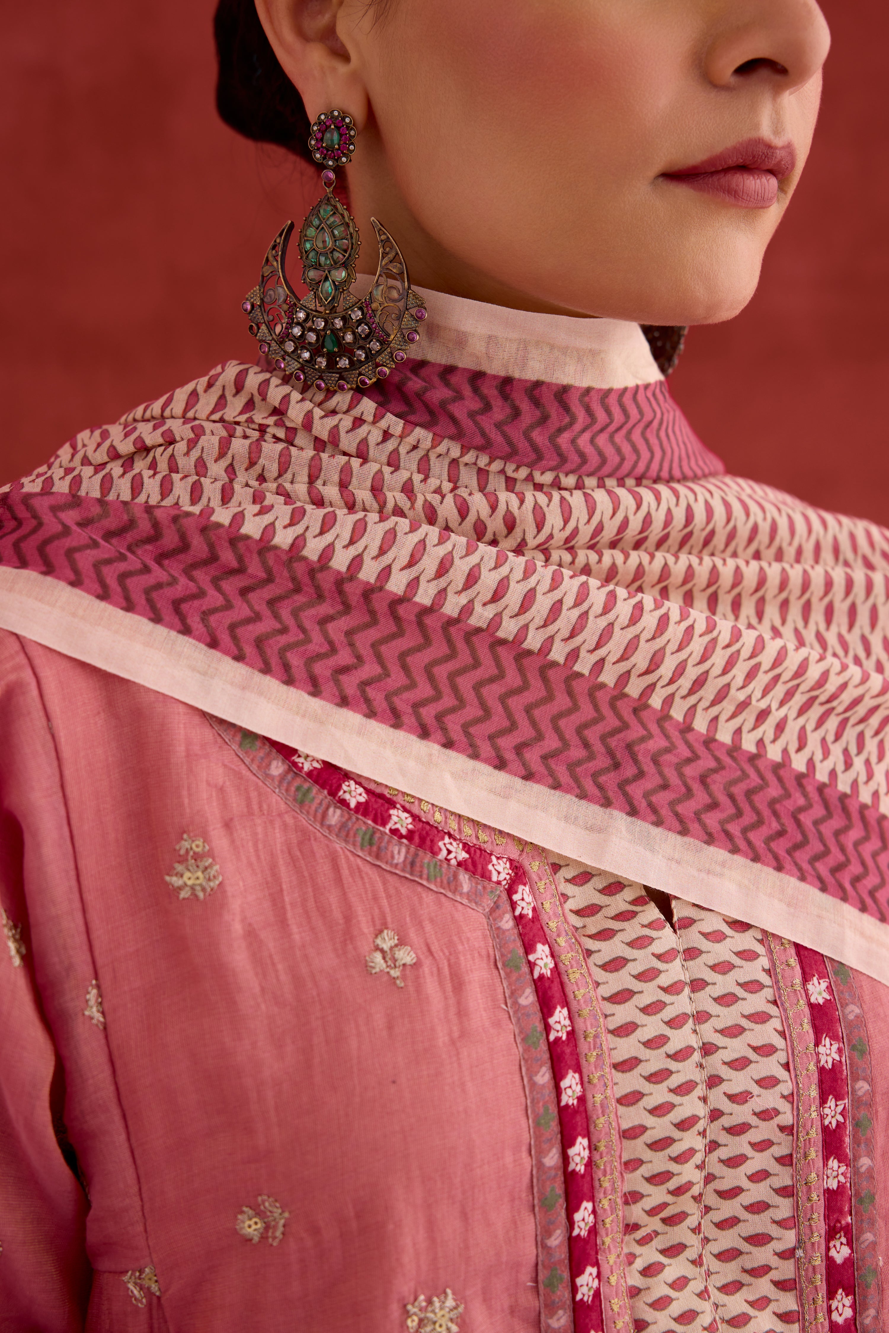 Medh Chanderi Mul Dupatta Beige Pink (10040176509227)