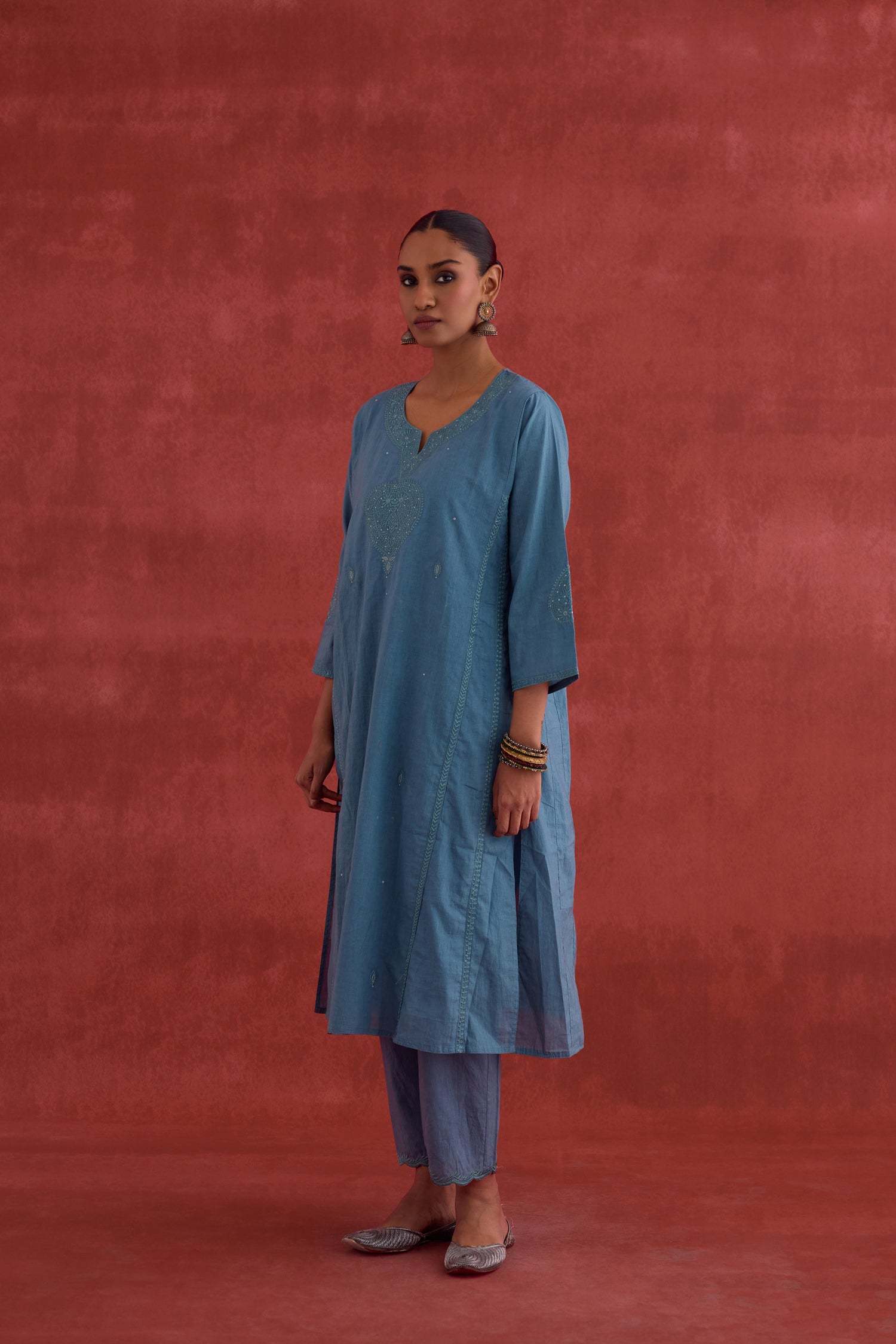 Tulsi Embroidered Kurta Teal Blue (10039795024171)