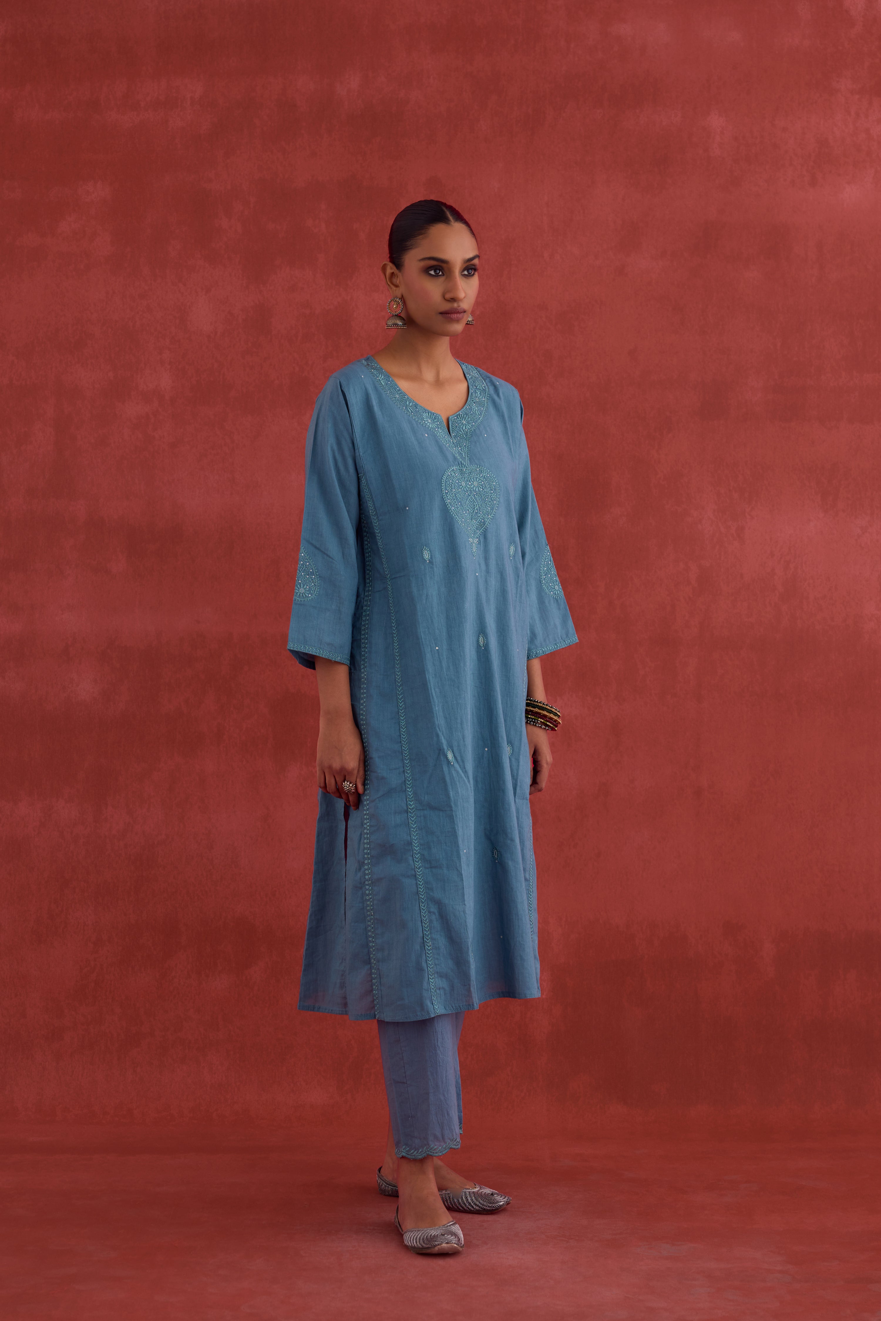 Tulsi Embroidered Kurta Teal Blue (10039795024171)