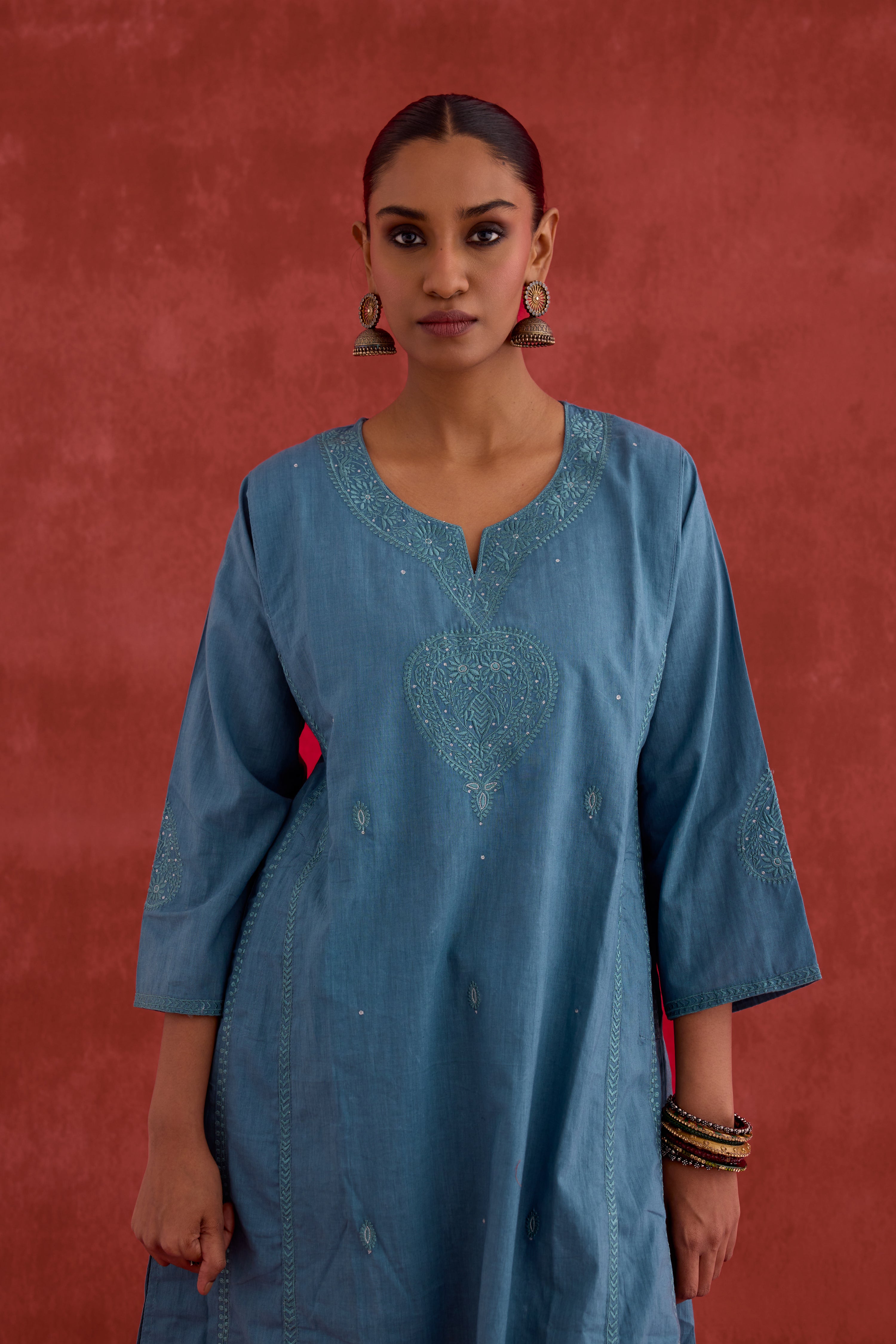 Tulsi Embroidered Kurta Teal Blue (10039795024171)
