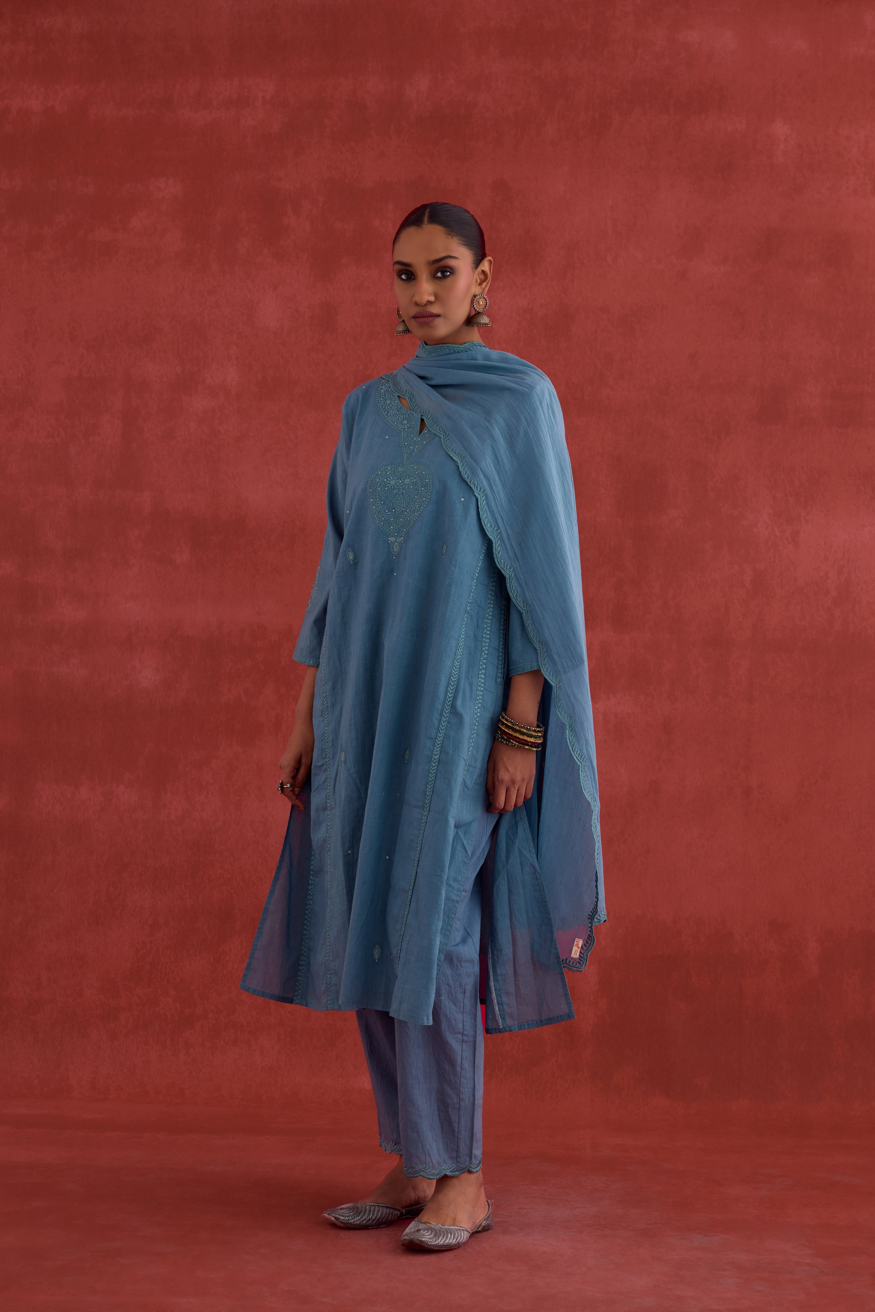 Tulsi Embroidered Kurta Teal Blue (10039795024171)