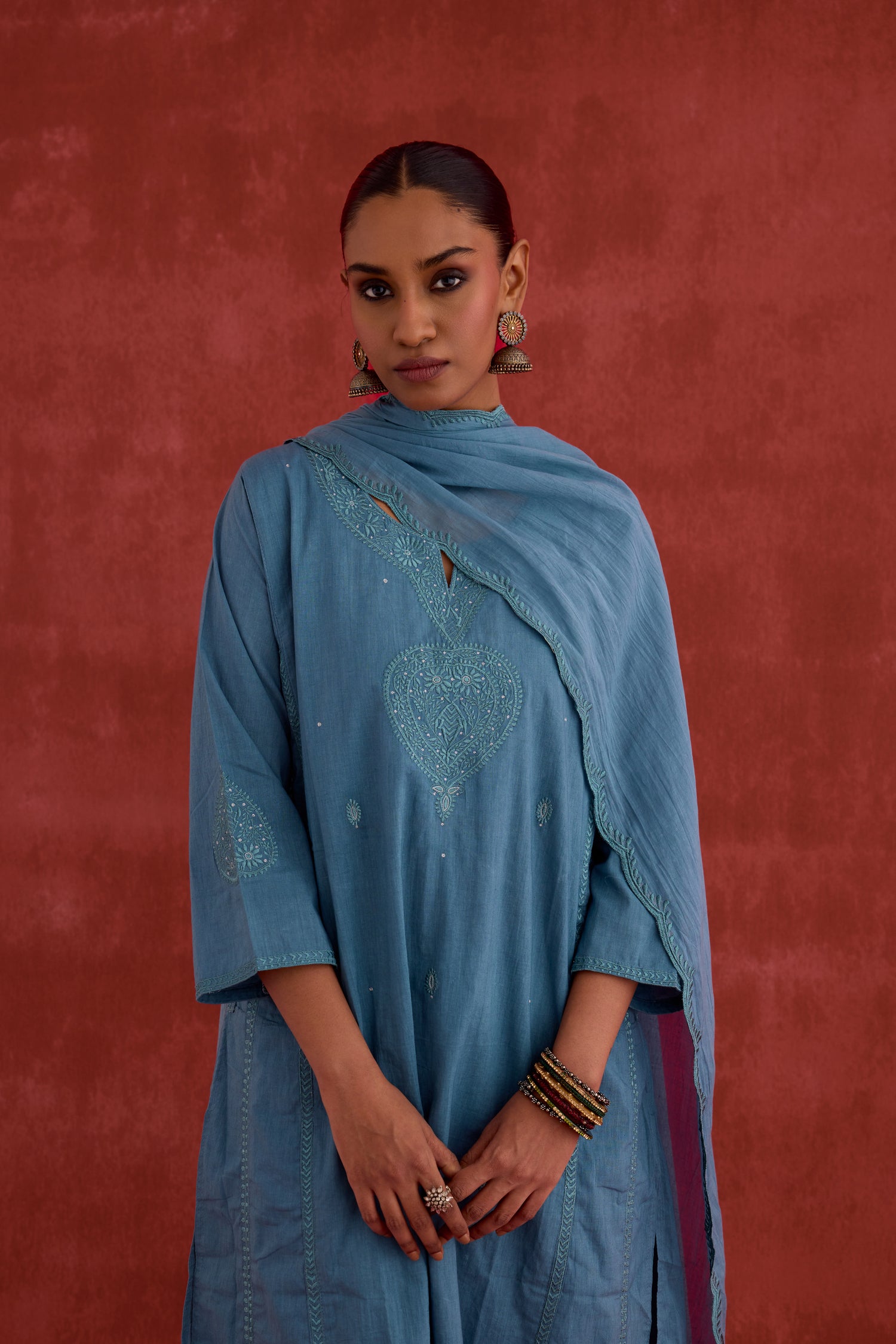 Tulsi Embroidered Kurta Teal Blue (10039795024171)