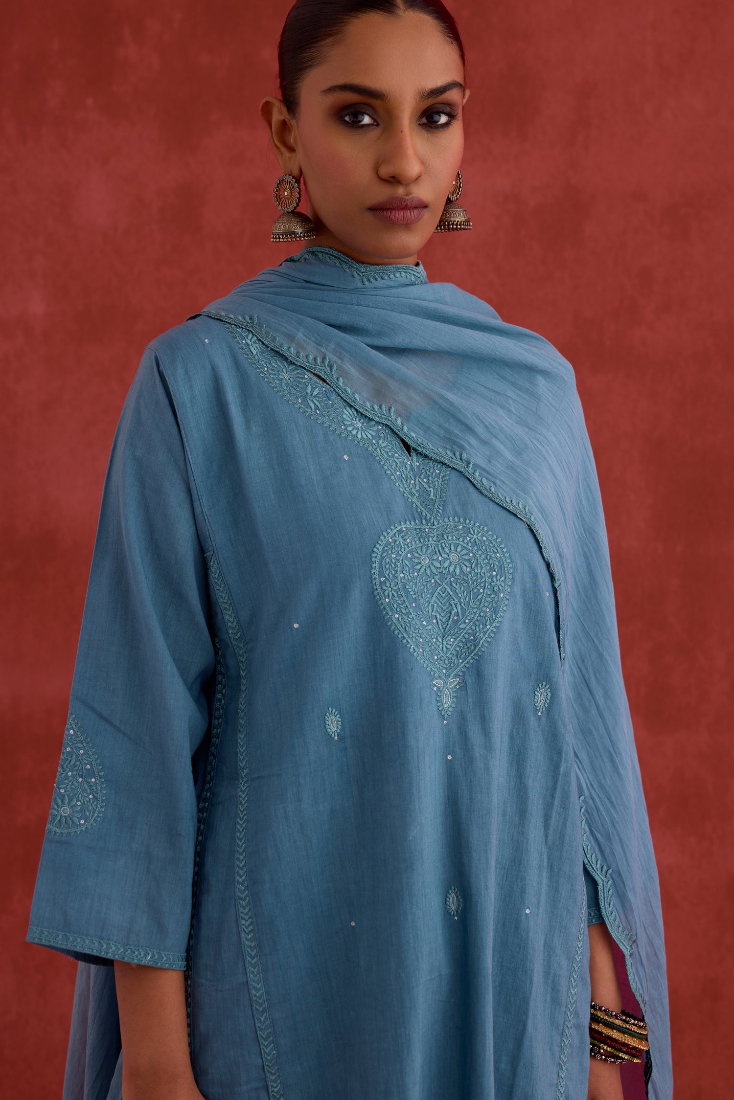 Tulsi Embroidered Kurta Teal Blue (10039795024171)