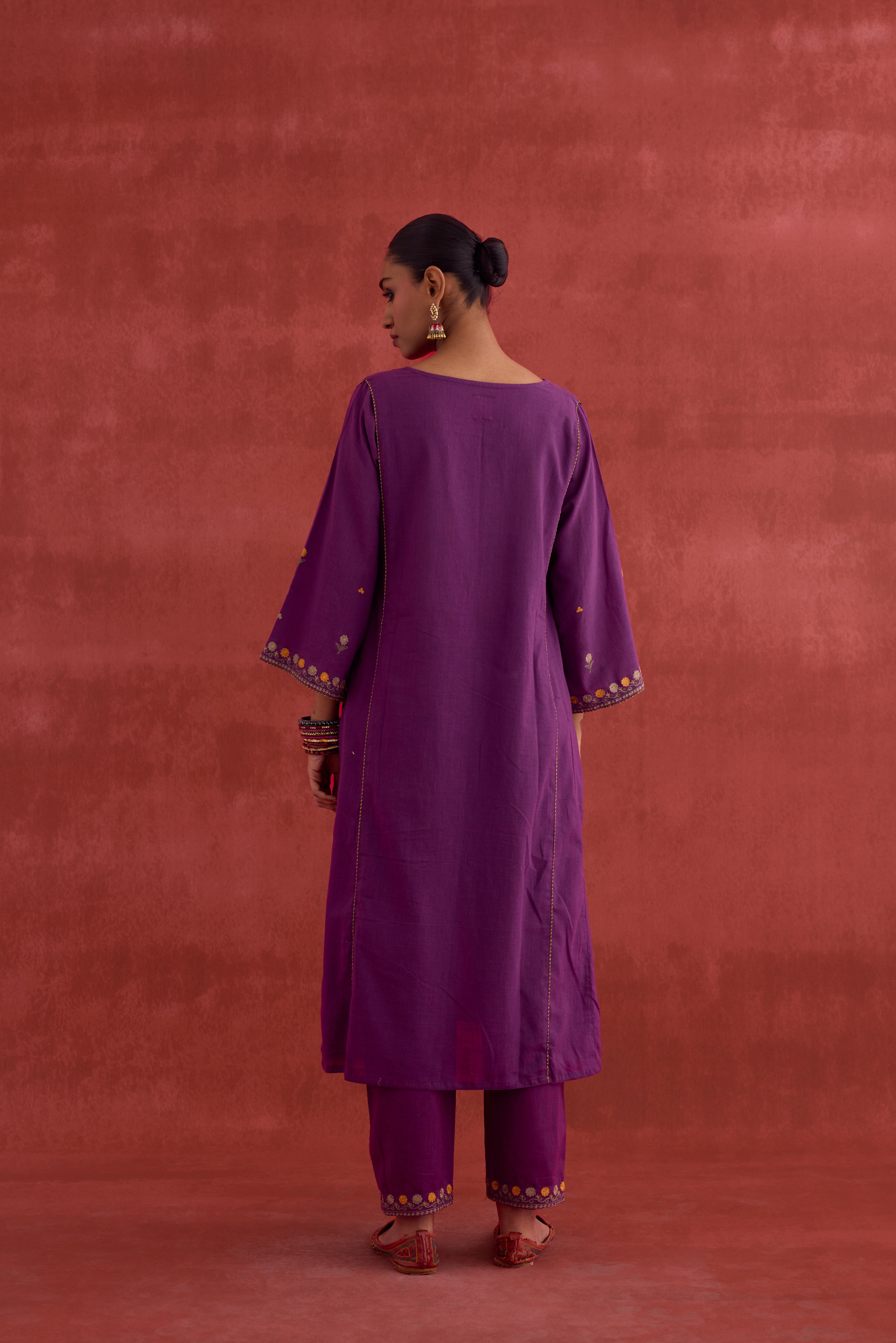 Ramya Embroidered Cotton Slub Kurta Mauve (10039821566251)