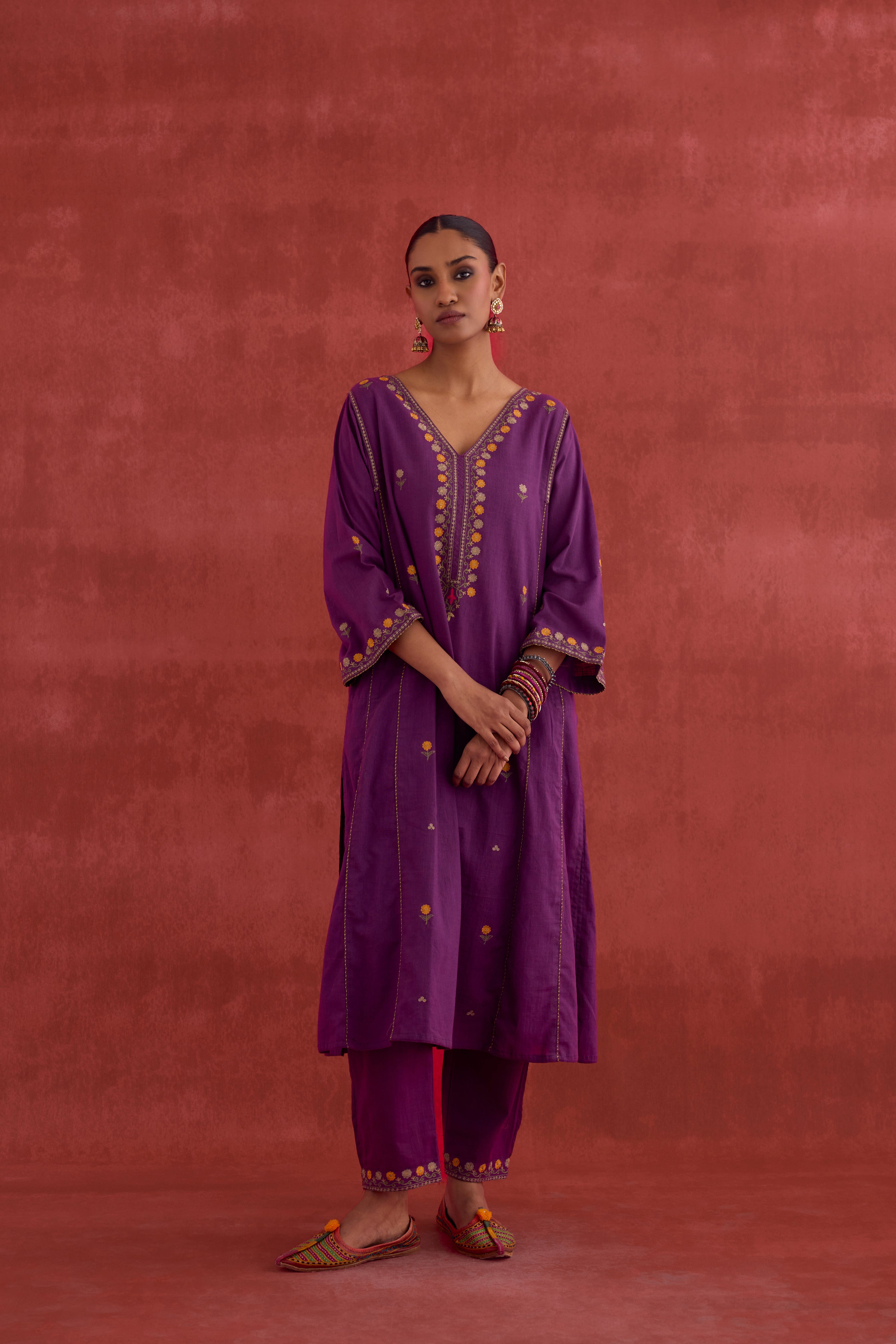 Ramya Embroidered Cotton Slub Kurta Mauve (10039821566251)