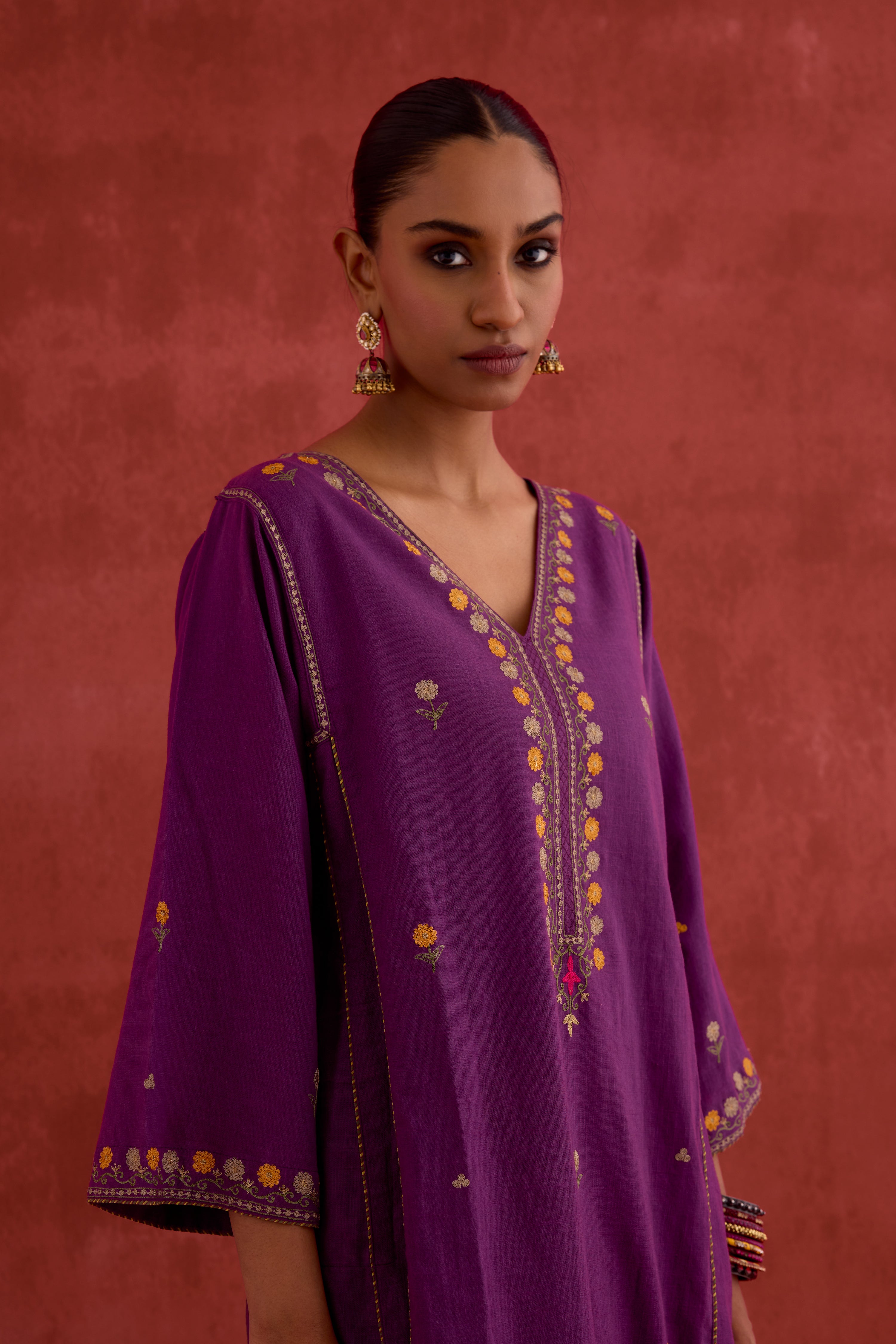 Ramya Embroidered Cotton Slub Kurta Mauve (10039821566251)