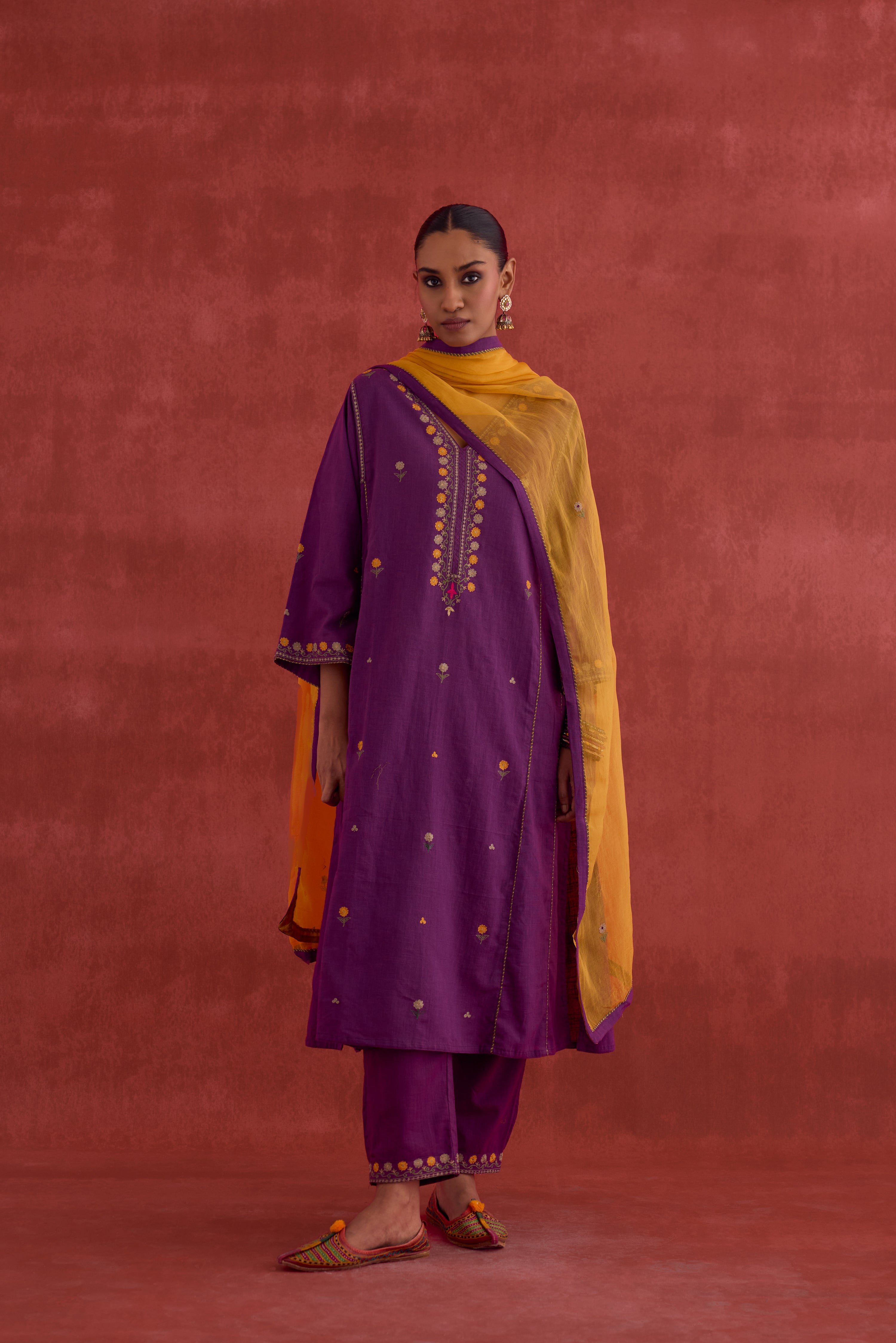 Ramya Embroidered Cotton Slub Kurta Mauve (10039821566251)