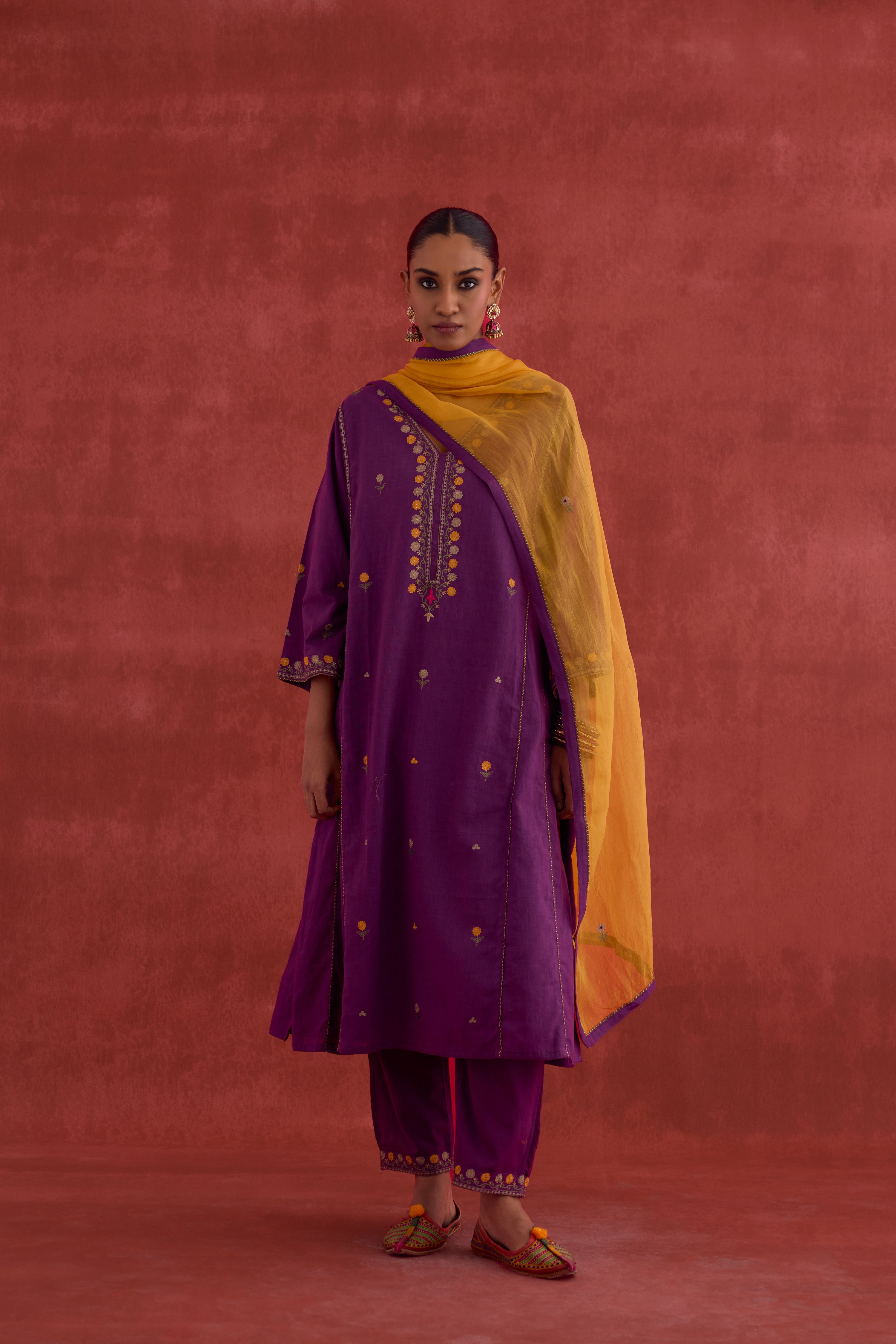 Ramya Embroidered Cotton Slub Kurta Mauve (10039821566251)