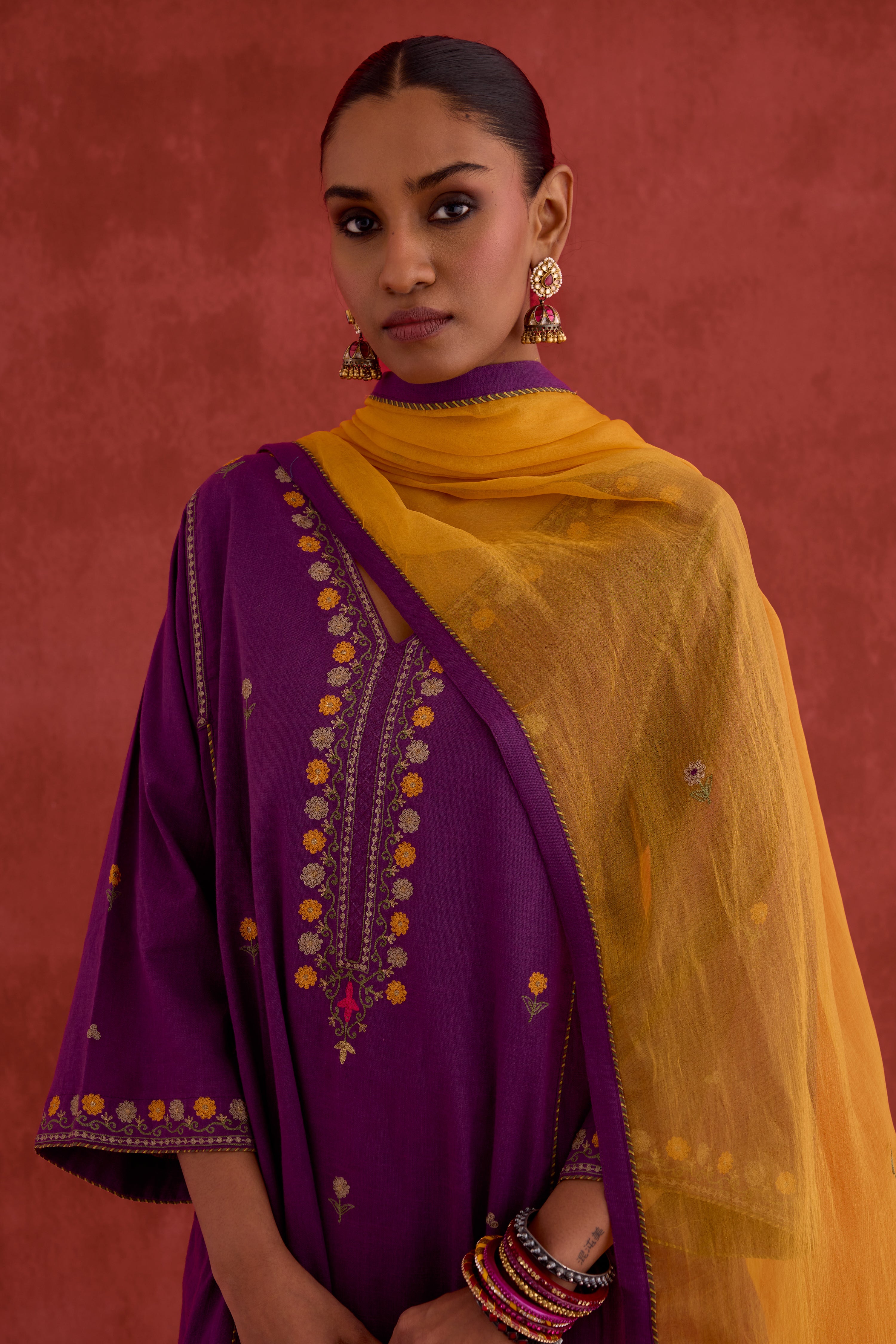 Ramya Embroidered Cotton Slub Kurta Mauve (10039821566251)