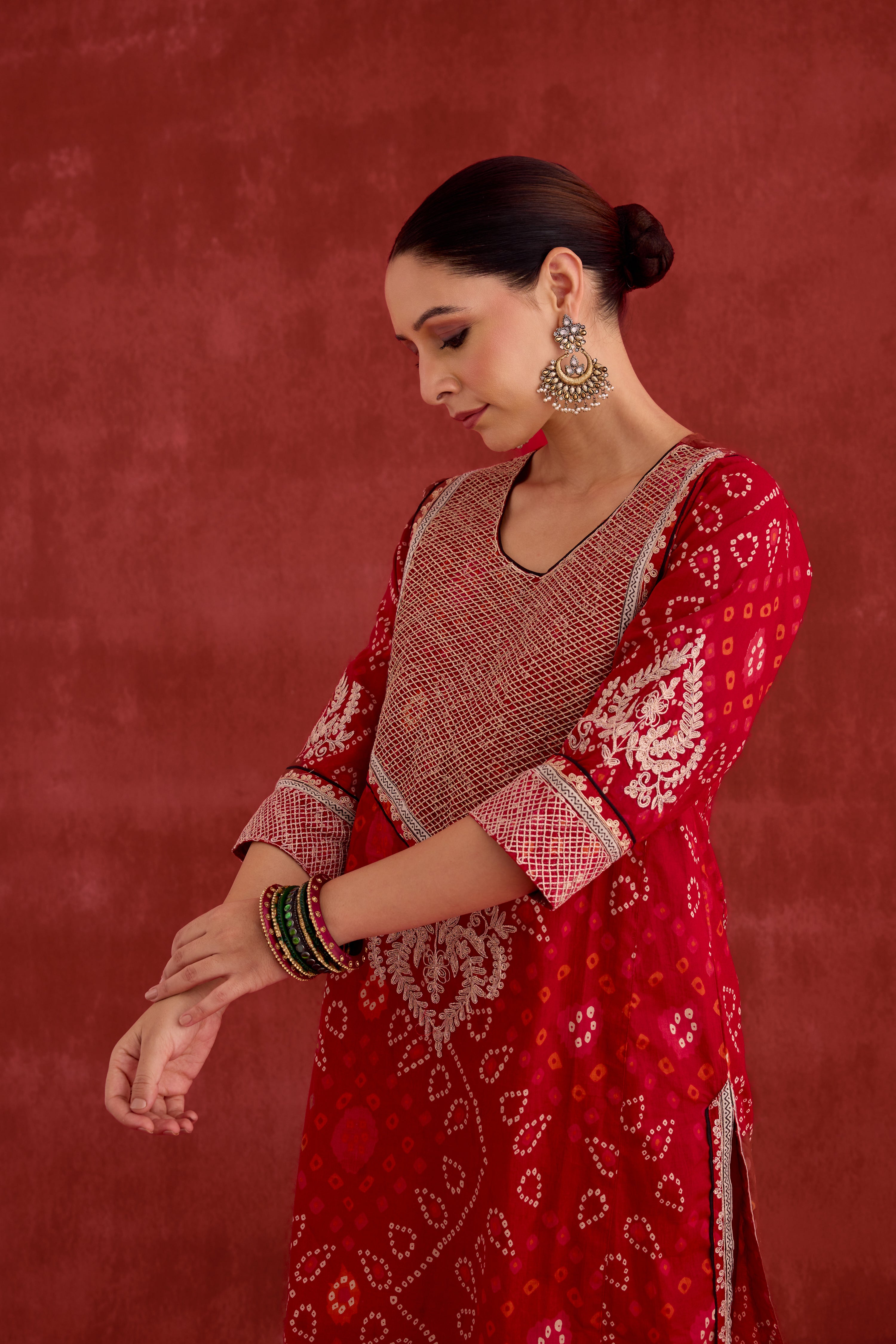 Dienne Embroidered Printed Kurta Red (10040123851051)