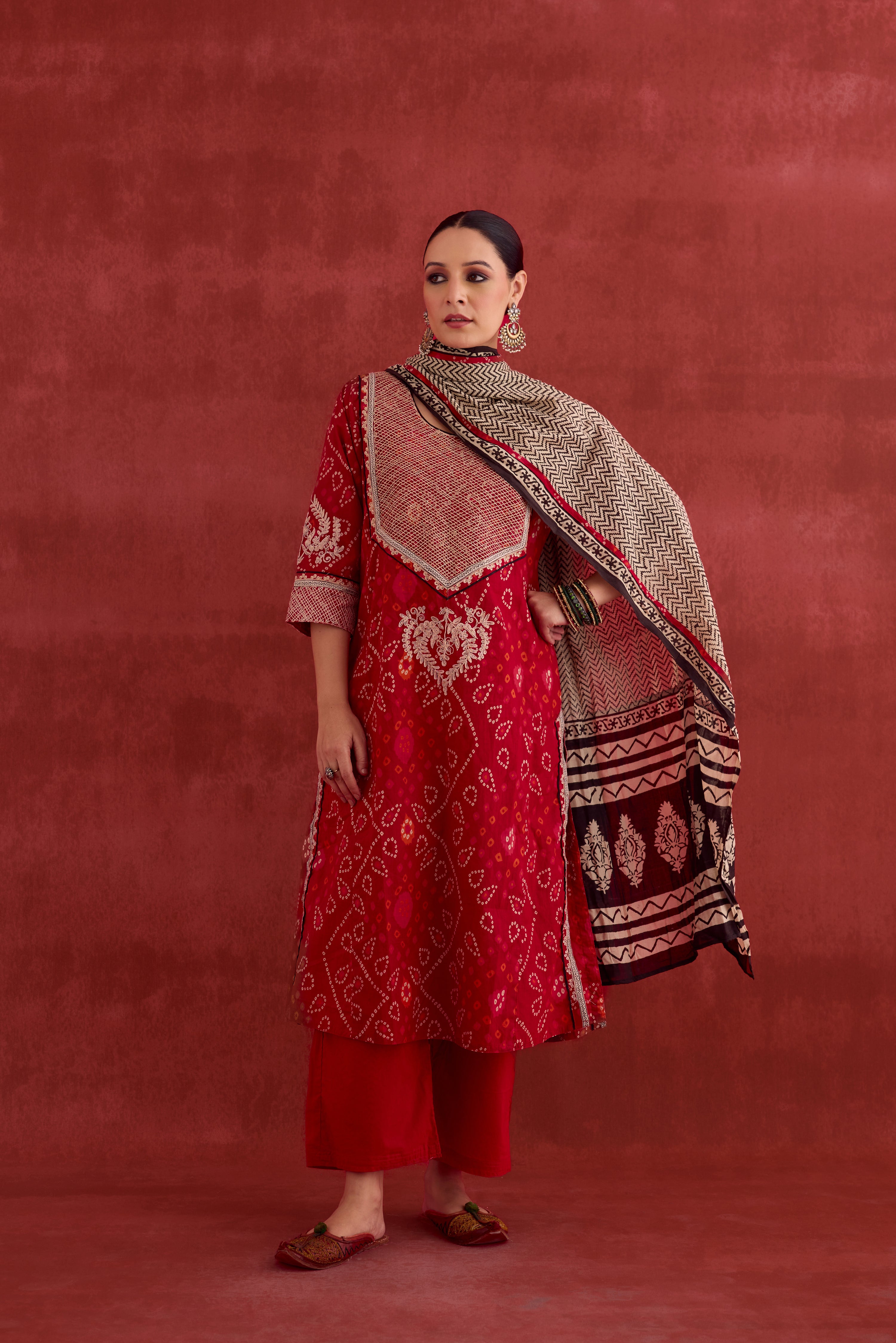 Dienne Embroidered Printed Kurta Red (10040123851051)