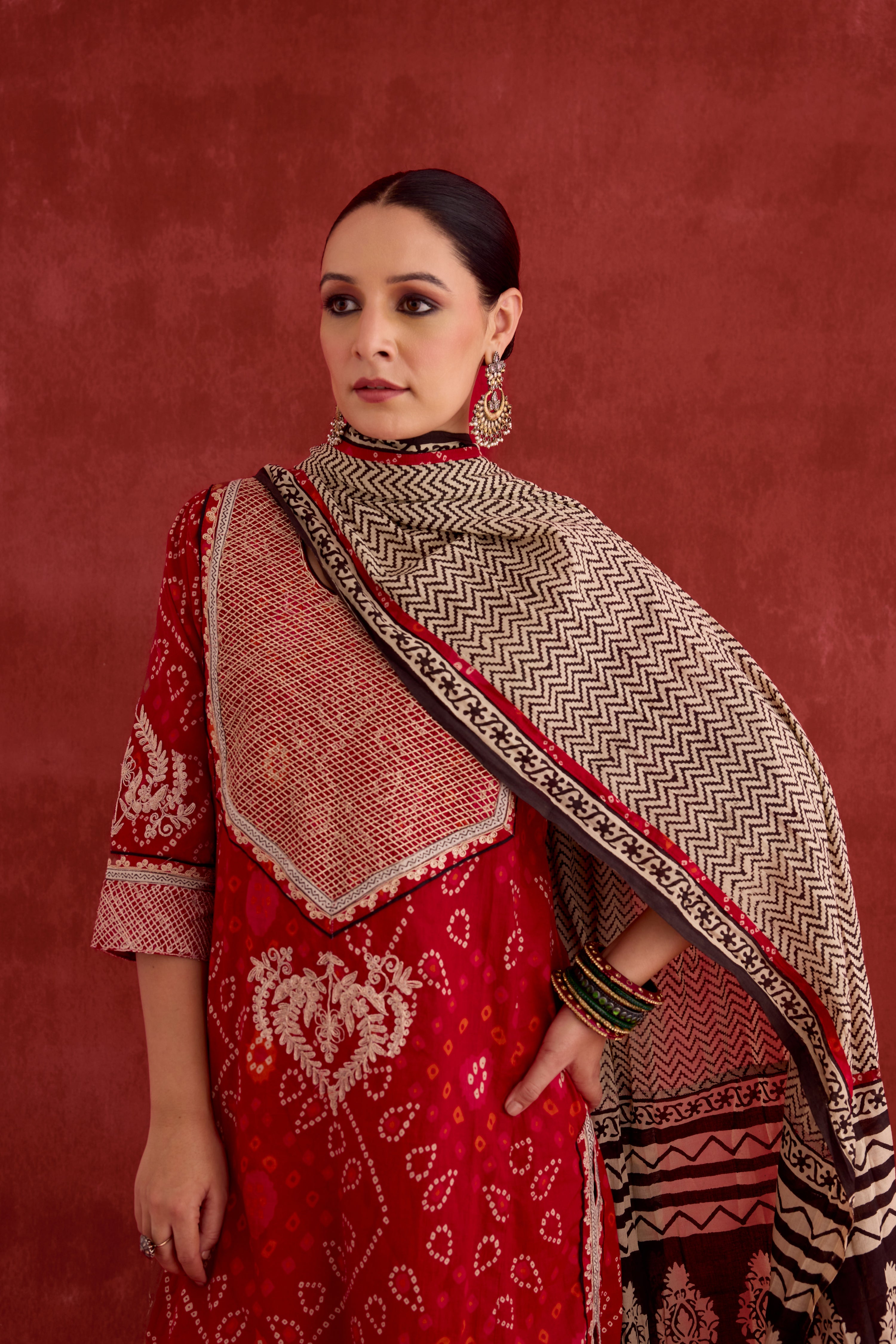 Dienne Embroidered Printed Kurta Red (10040123851051)