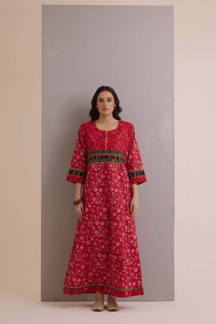 Rozana Cotton Printed Caftan Red