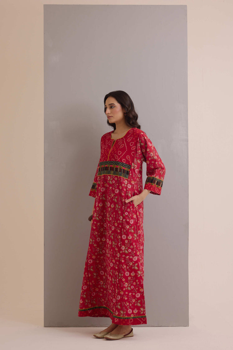 Rozana Cotton Printed Caftan Red