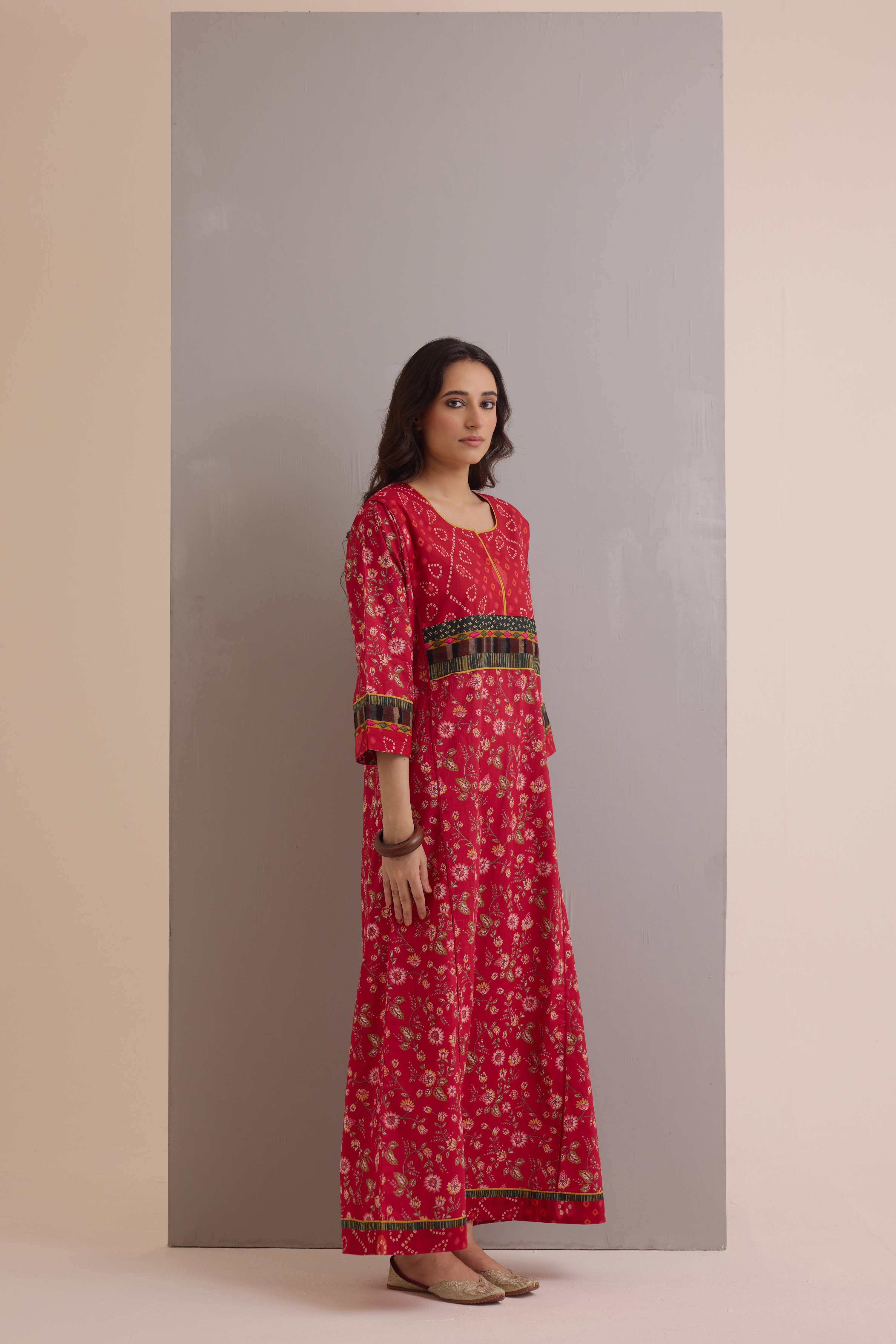 Rozana Cotton Printed Caftan Red