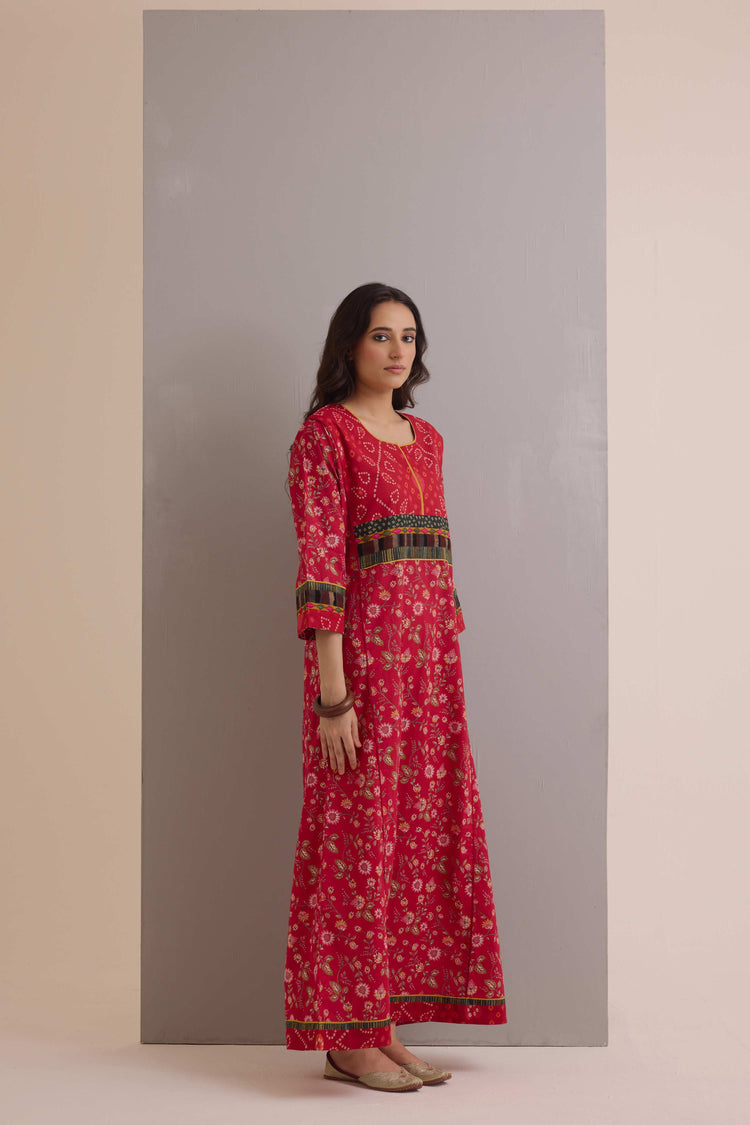 Rozana Cotton Printed Caftan Red