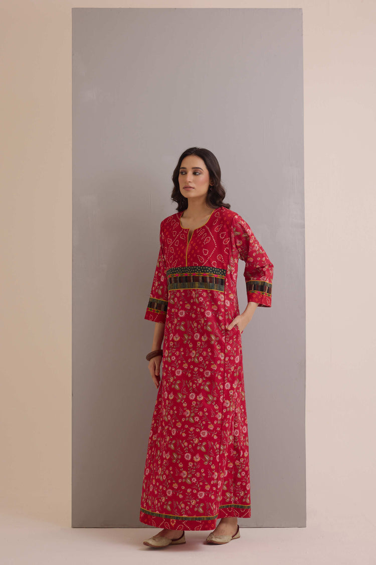 Rozana Cotton Printed Caftan Red